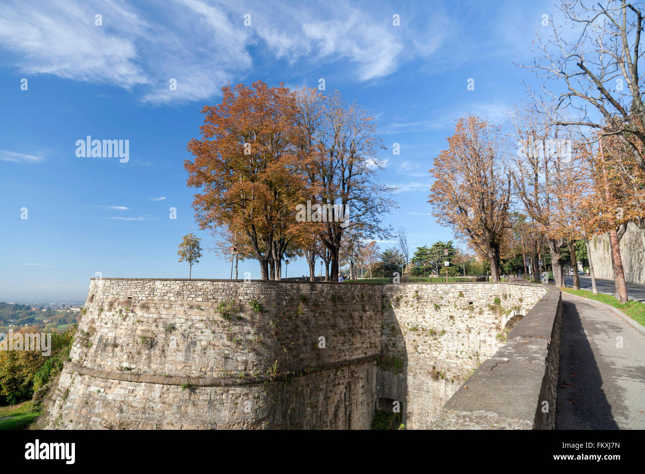 Vista pareti, costruito durante la dominazione veneziana, la Città Alta di Bergamo,Lombardia,l'Italia. Foto Stock