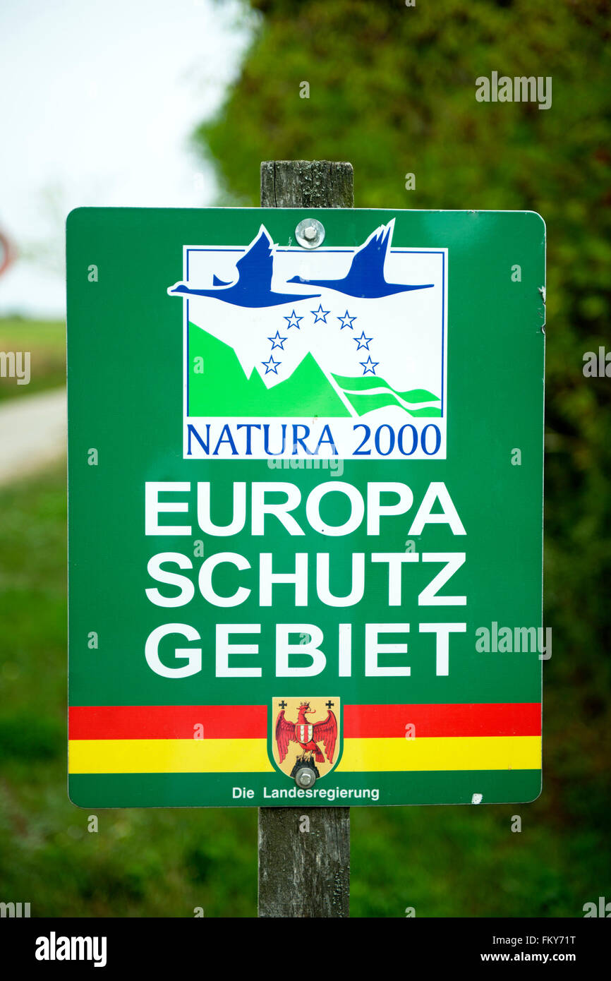 Österreich, Burgenland, Andau, Schild Europaschutzgebiet Foto Stock