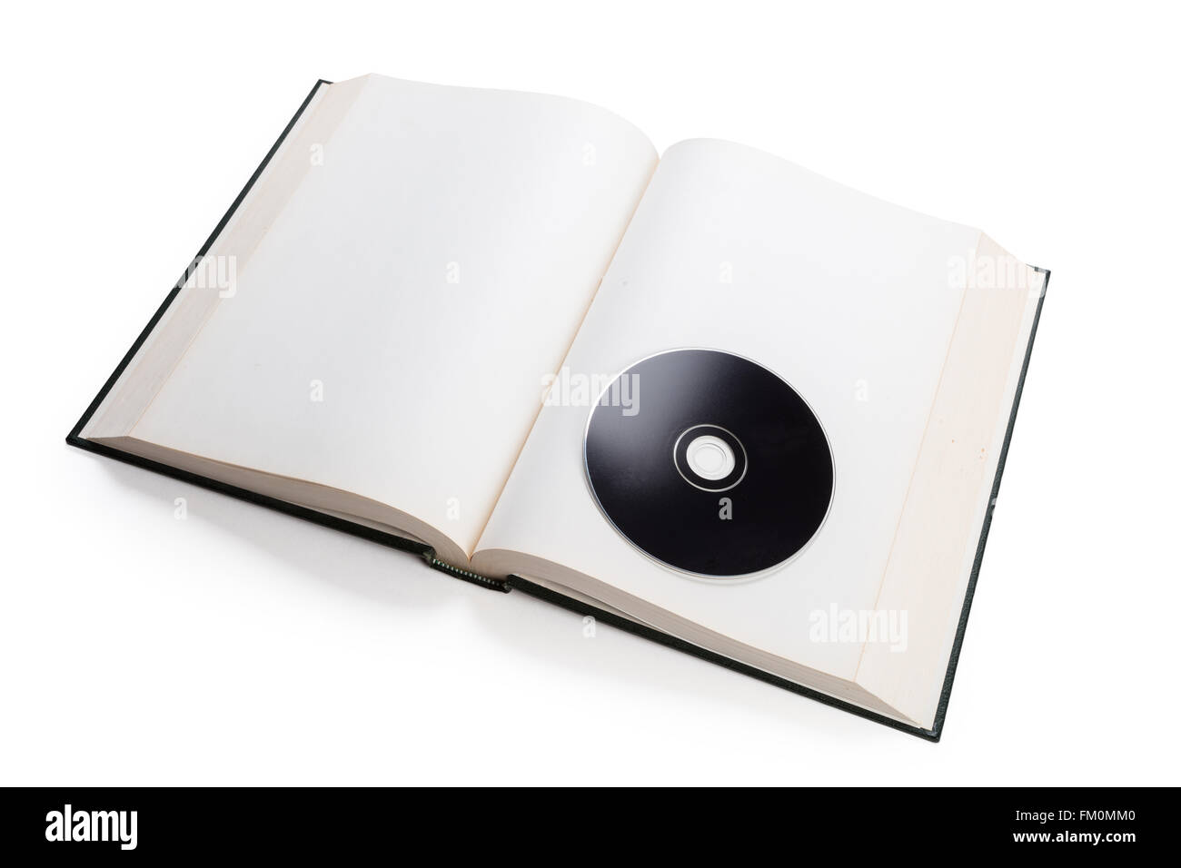 Aprire il libro e compact disk, concetto di informazioni digitali. Foto Stock