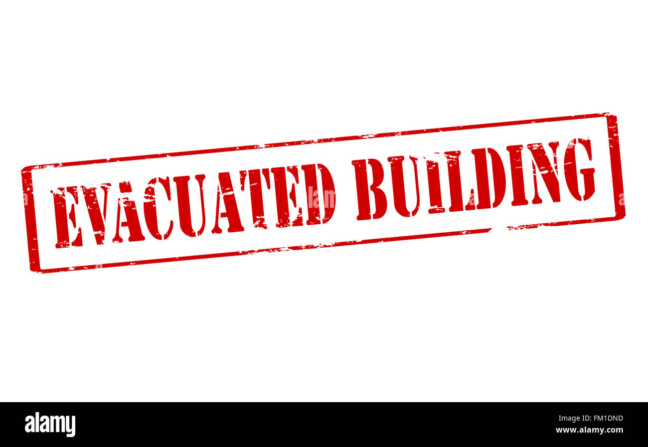 Timbro di gomma con testo evacuato edificio all interno, illustrazione vettoriale Foto Stock