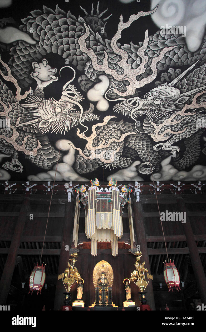 Il Giappone; Kyoto, Tempio Kenninji, Dharma Hall, Twin Dragon, pittura, da Koizumi Junsaku, Foto Stock