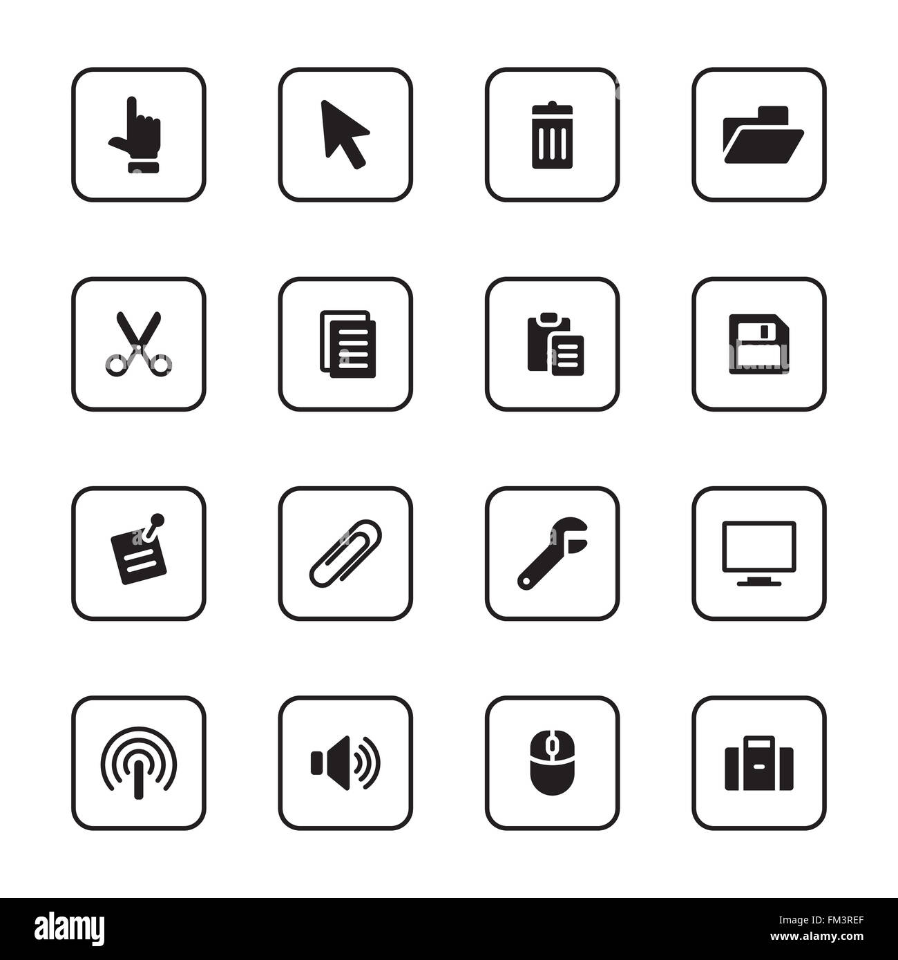[JPEG] piatto nero computer e tecnologia icon set con un rettangolo arrotondato telaio per il web, interfaccia utente, una infografica e le applicazioni per dispositivi mobili Foto Stock