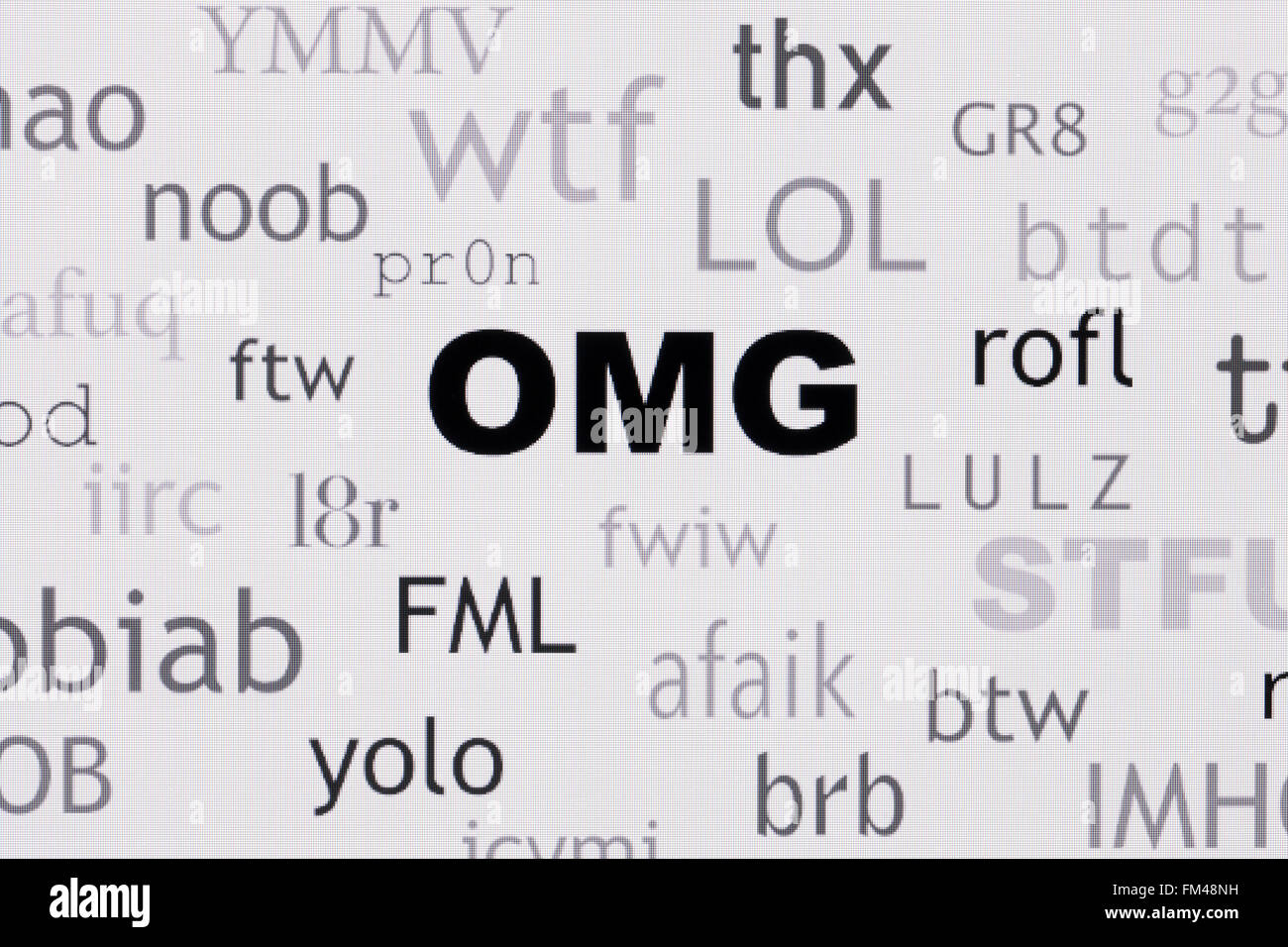 Parola di cloud comunemente usato internet slang evidenziando OMG - USA Foto Stock
