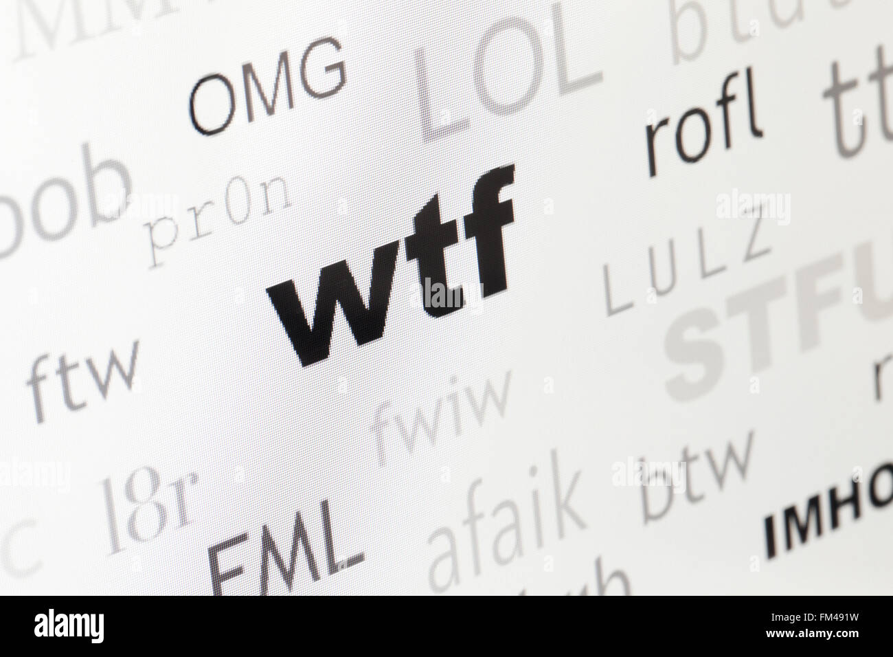 Parola di cloud comunemente usato internet slang evidenziando WTF - USA Foto Stock