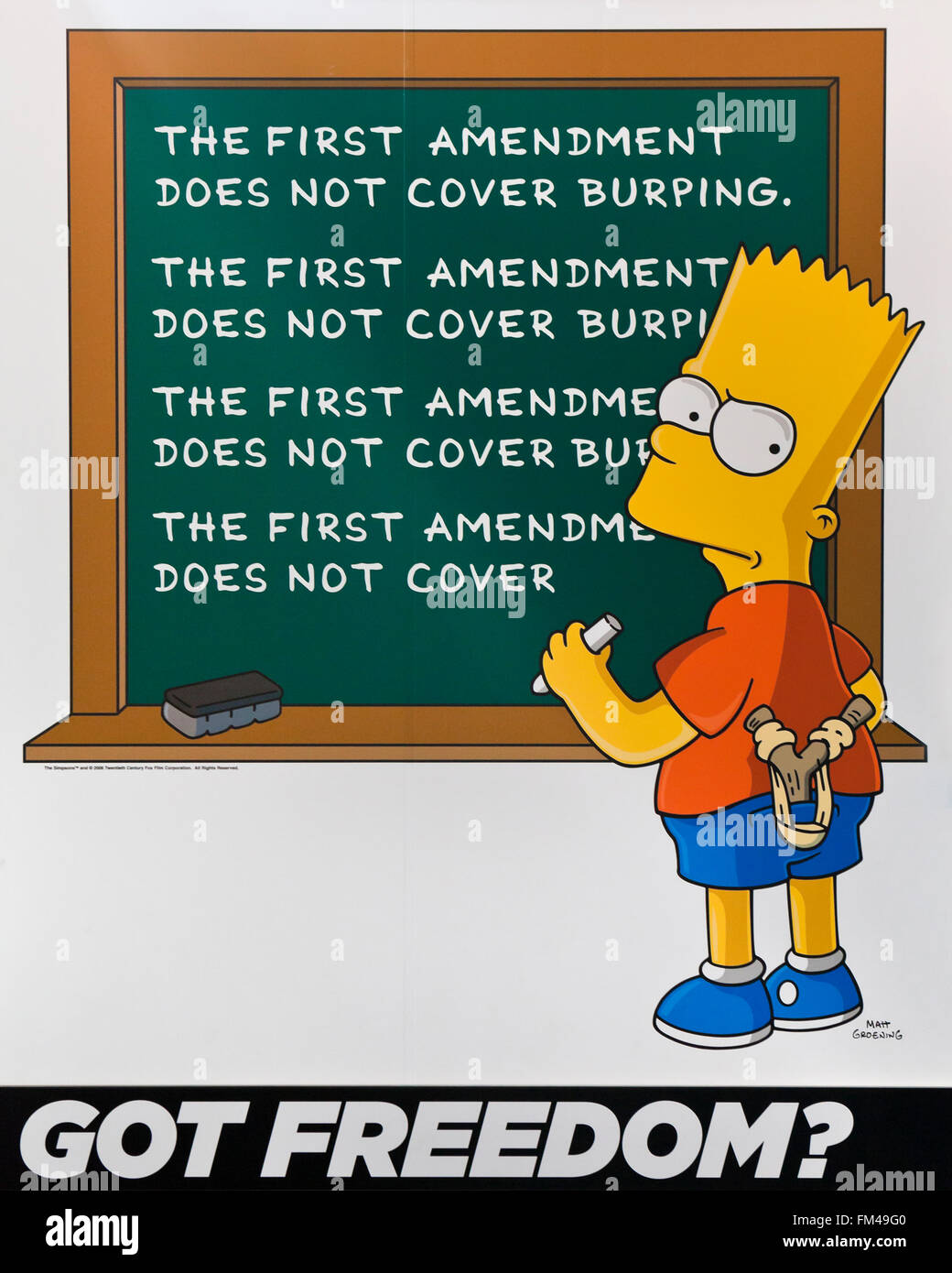 Bart Simpson Primo Emendamento poster presso il Newseum - Washington DC, Stati Uniti d'America Foto Stock