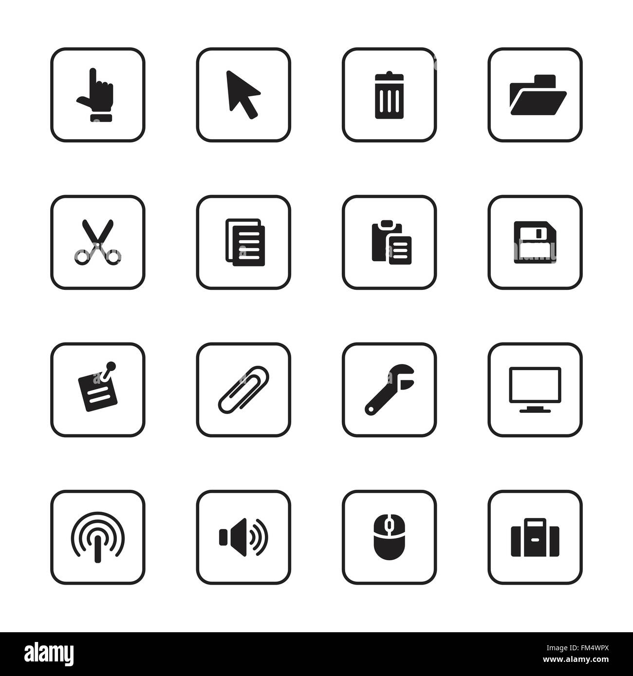 [EPS10] piatto nero computer e tecnologia icon set con un rettangolo arrotondato telaio per il web, interfaccia utente, una infografica e le applicazioni per dispositivi mobili Illustrazione Vettoriale