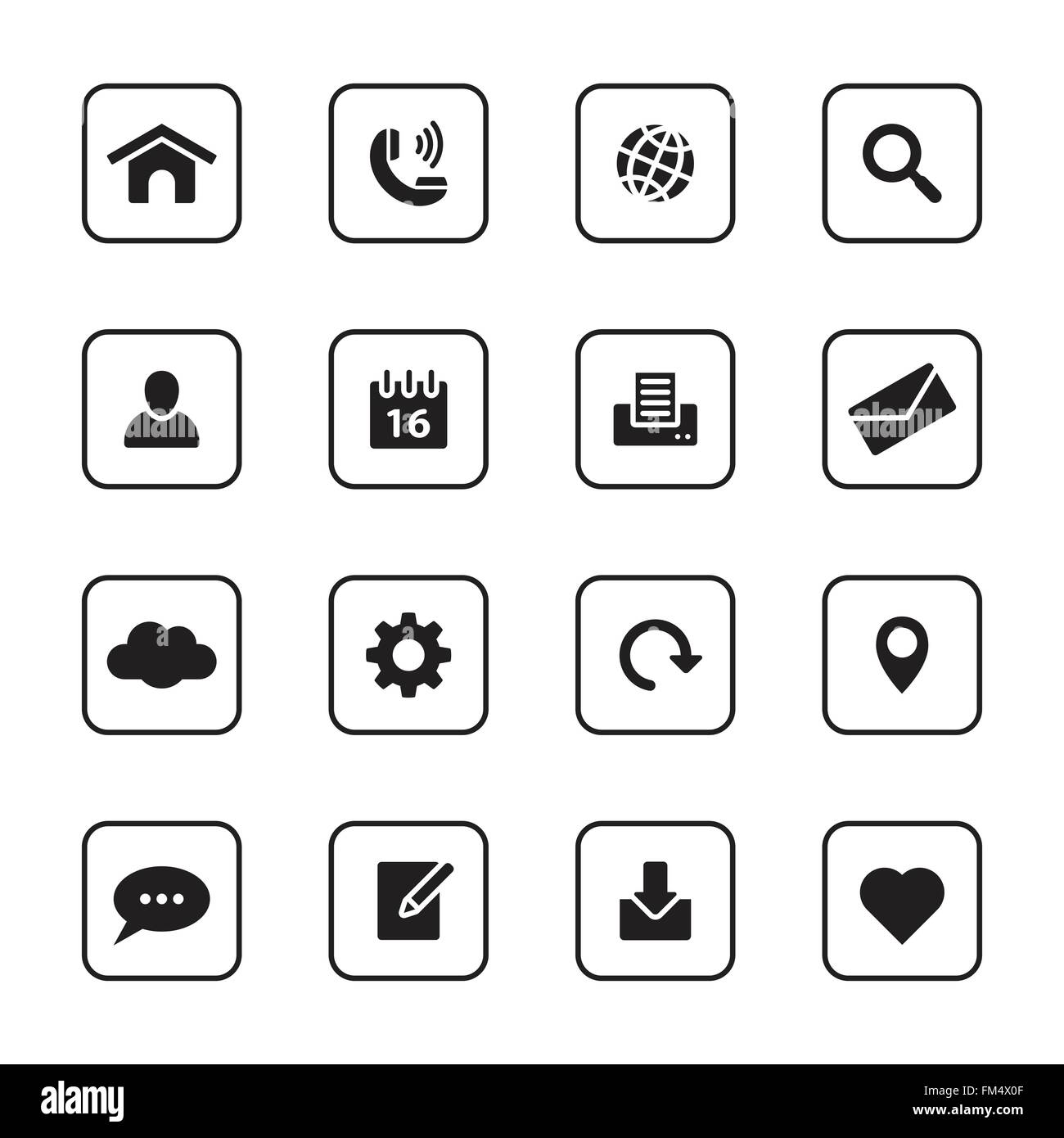 [EPS10] piatto nero e web technology icon set con un rettangolo arrotondato telaio per il web, interfaccia utente, una infografica e le applicazioni per dispositivi mobili Illustrazione Vettoriale