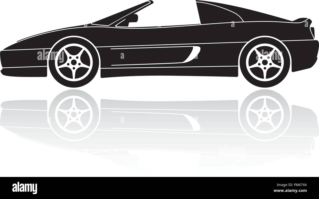 Auto sportiva con tetto rimovibile silhouette con la riflessione Illustrazione Vettoriale