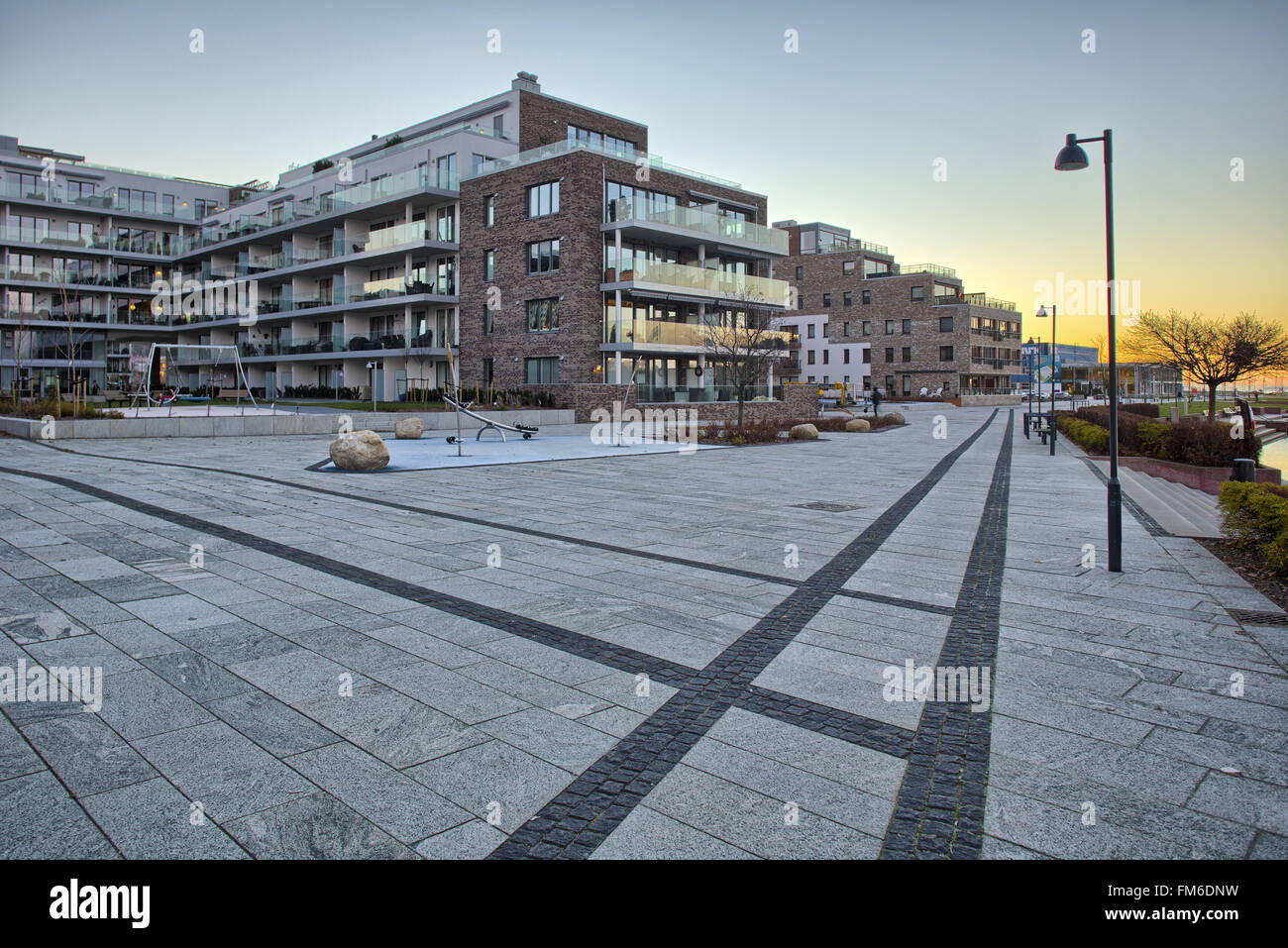 Una vista esterna del Tangen sviluppo residenziale in Kriistansand. Progettato da Arkitektkontoret Kari Nissen Brodtkorb come. Foto Stock