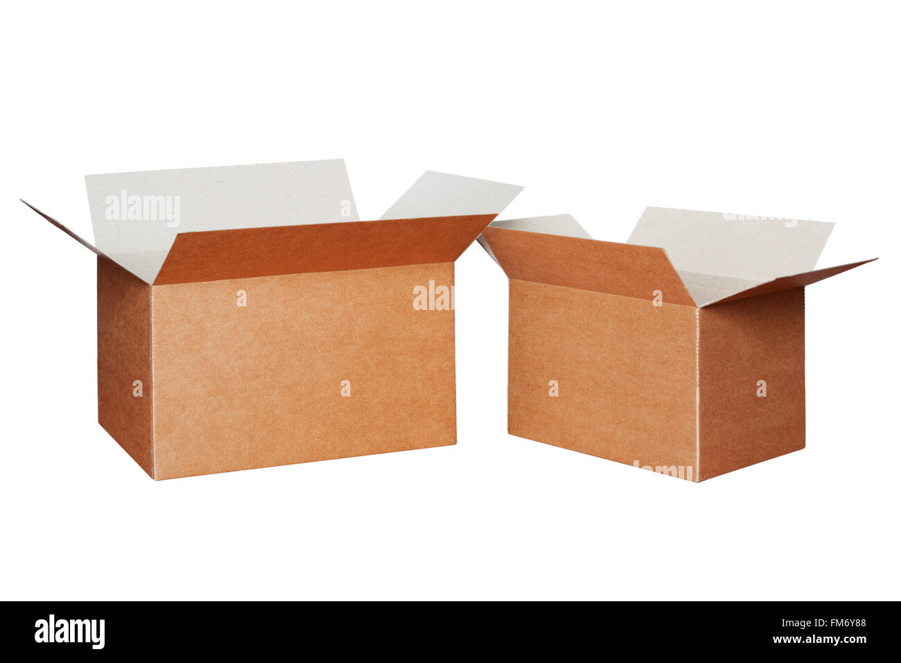 Due scatole di differenti dimensioni isolato su bianco Foto Stock