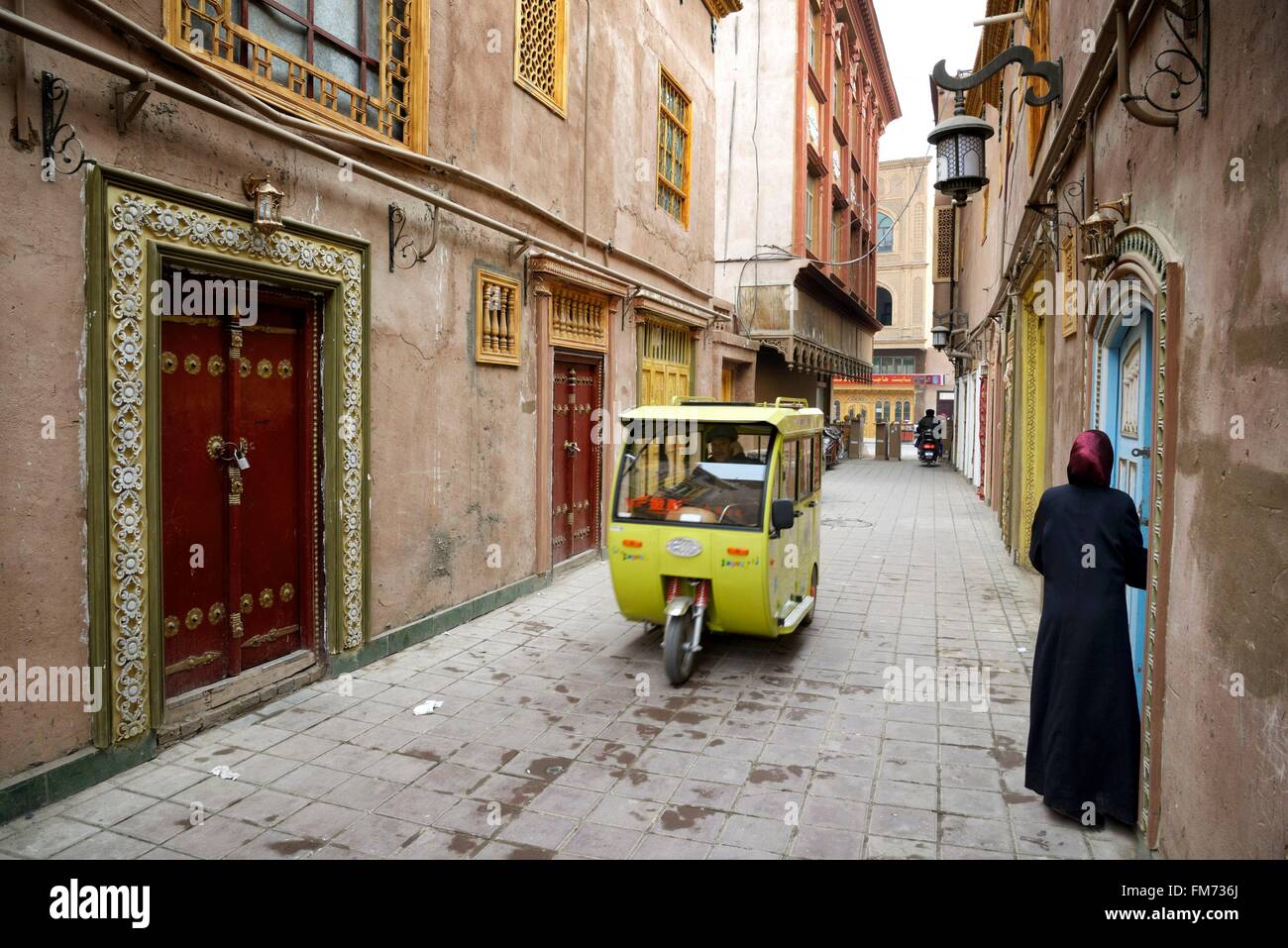Cina, Xinjiang Uyghur Regione autonoma, Kashgar (Kashi), Street nella città vecchia Foto Stock