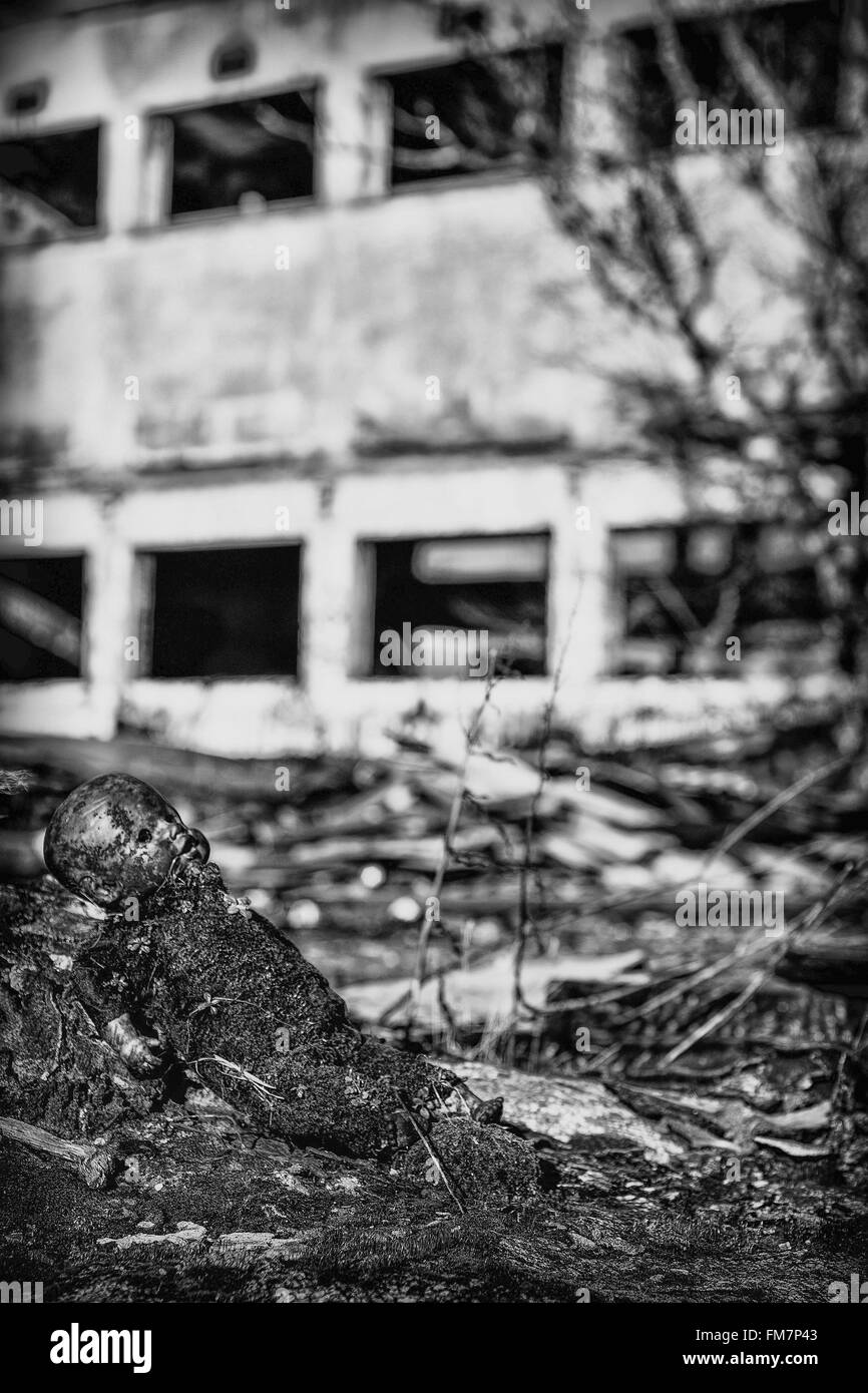 Clockface colliery st helens lancashire ora un scheletro abbandonati, ricordandomi di un apocalisse nucleare scena o di Chernobyl Foto Stock