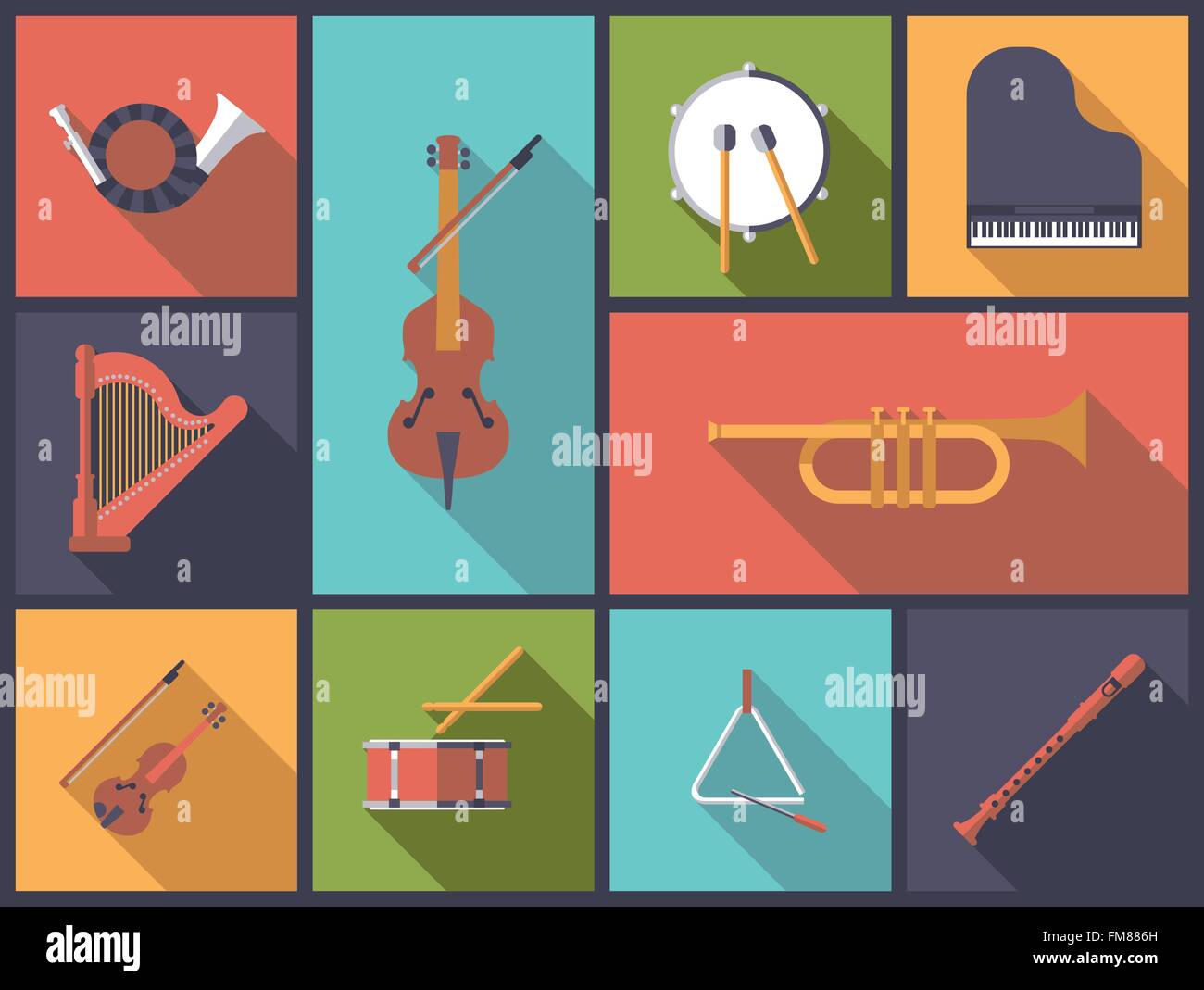 Design piatto illustrazione con strumenti musicali per la musica classica. Illustrazione Vettoriale