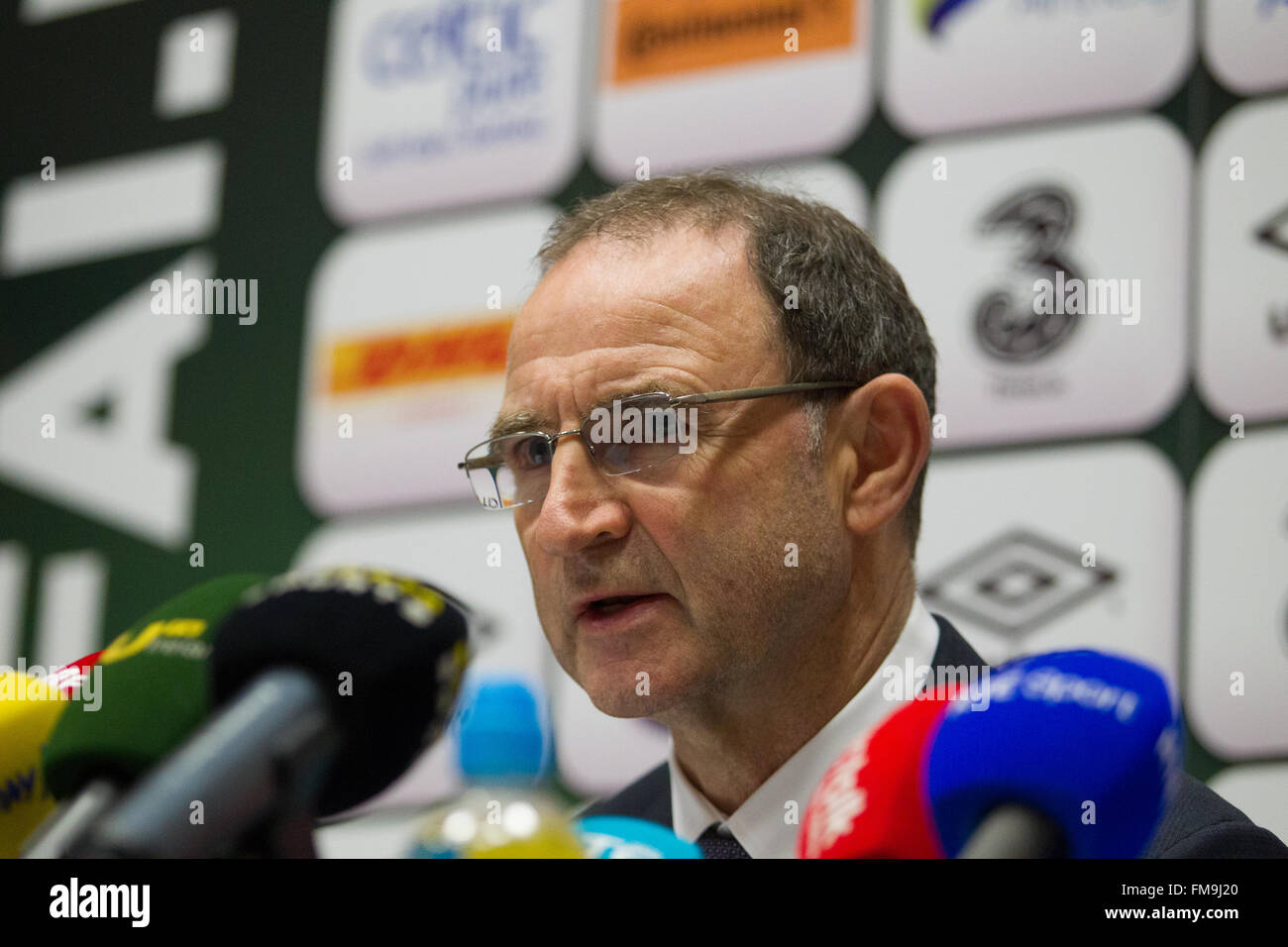 FAI Centro Nazionale di Allenamento, Abbotstown, Dublino, Irlanda. Undicesimo Mar, 2016. Repubblica di Irlanda manager Martin O'Neill durante un annuncio della squadra. © Azione Sport Plus/Alamy Live News Foto Stock