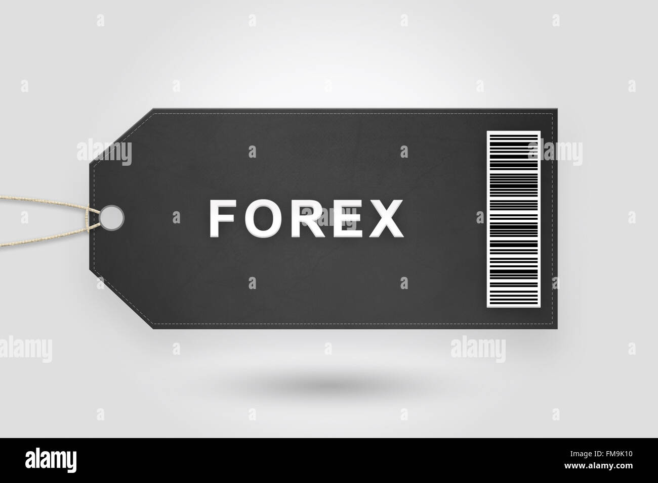 FOREX o Foreign Exchange prezzo di etichetta con codice a barre e radiale grigio gradiente dello sfondo Foto Stock