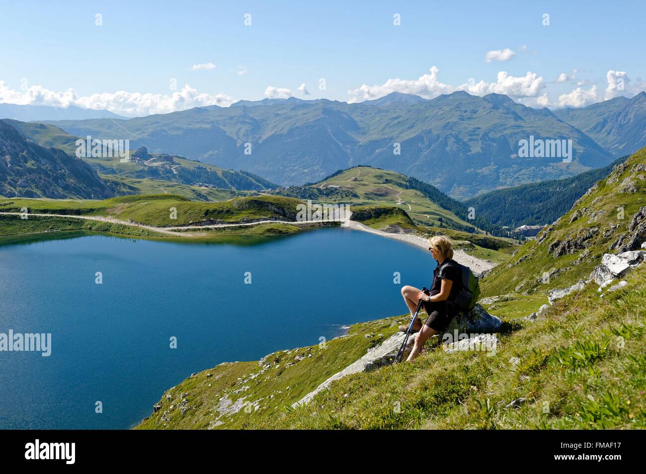 Francia, Savoie, Vanoise, La Plagne, Blanchets lago Foto Stock
