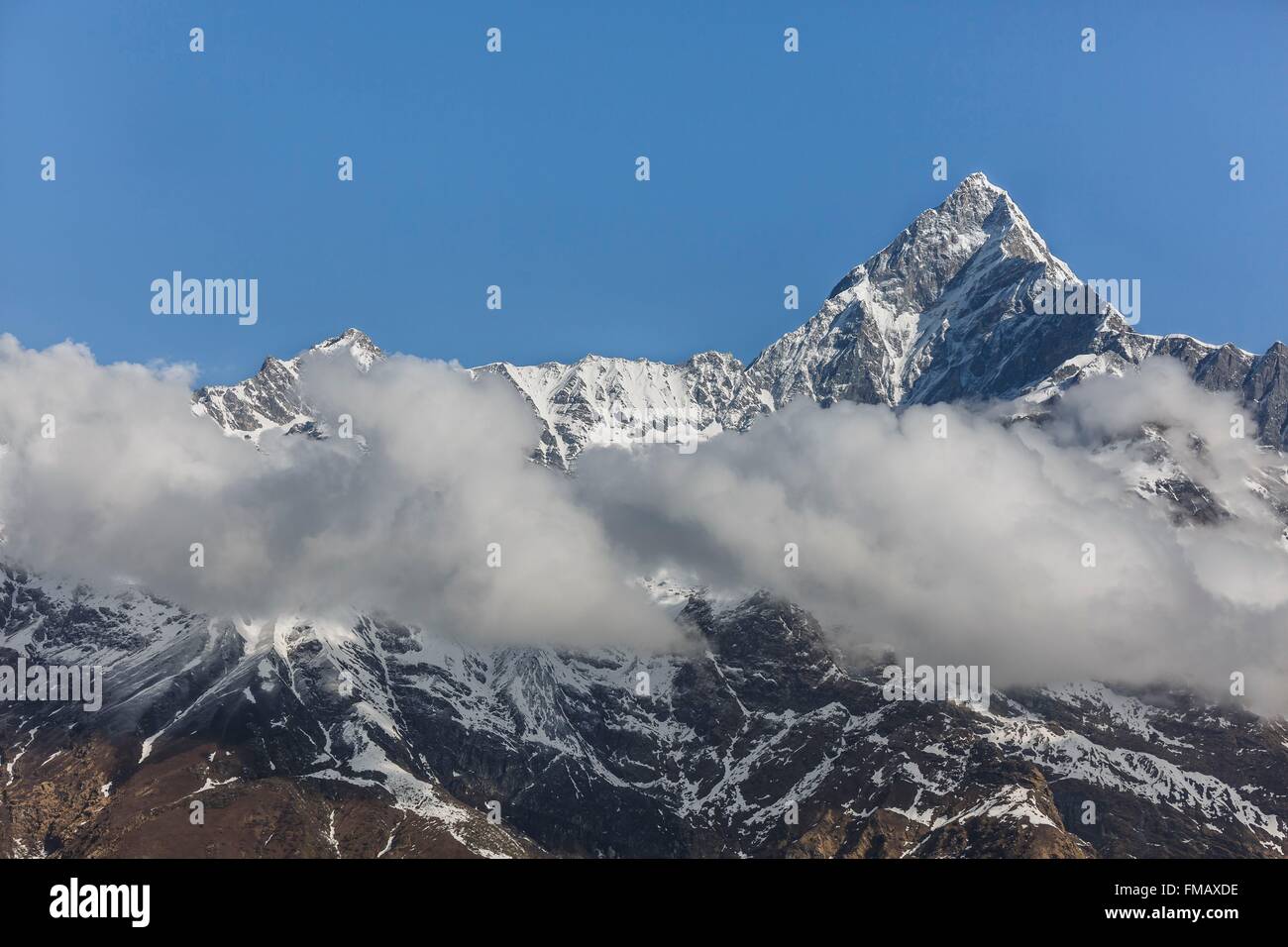 Il Nepal, Gandaki zona, Pokhara, vertice Machhapuchhre (vista aerea) Foto Stock