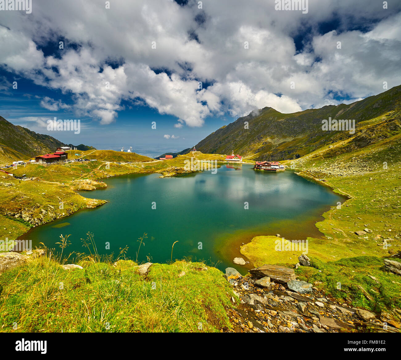 Mountain Lake House paesaggio di Balea Lac, Romania Foto Stock