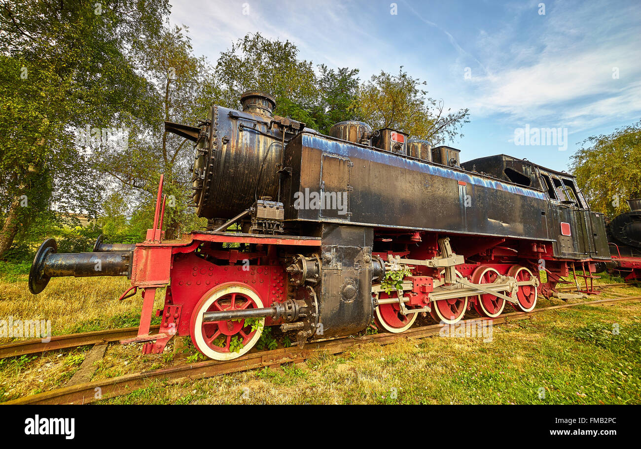 Vecchio Nero Rosso locomotiva Resita, Romania. Foto Stock