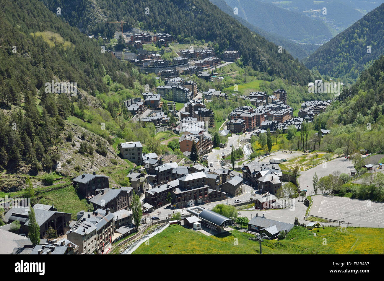 Vista la molla del bike resort Arinsal Foto Stock