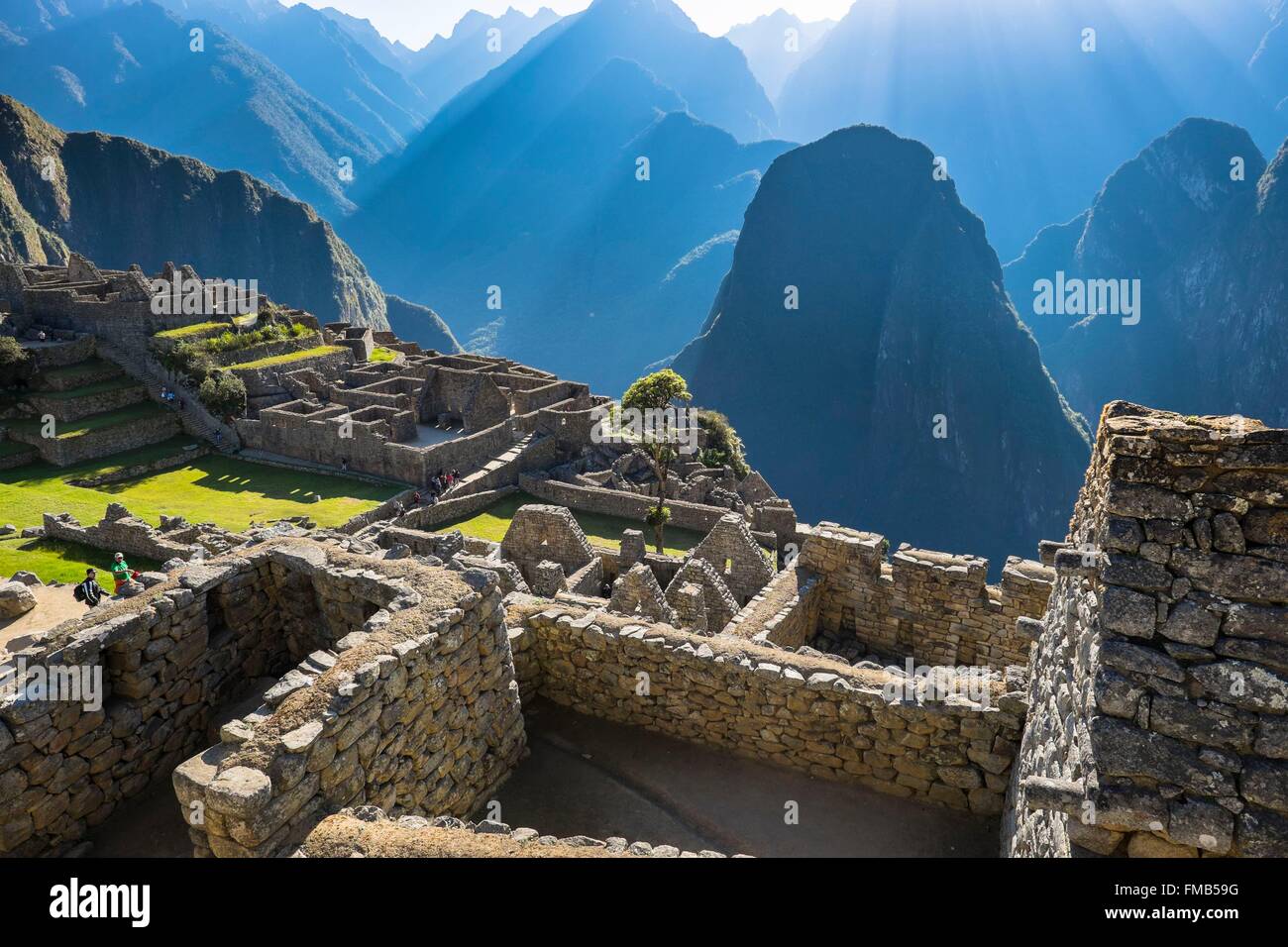 Perù Cusco Provincia, Inca Sacred Valley, Inca sito archeologico di Machu Picchu, classificato come patrimonio mondiale dall' UNESCO, costruito Foto Stock