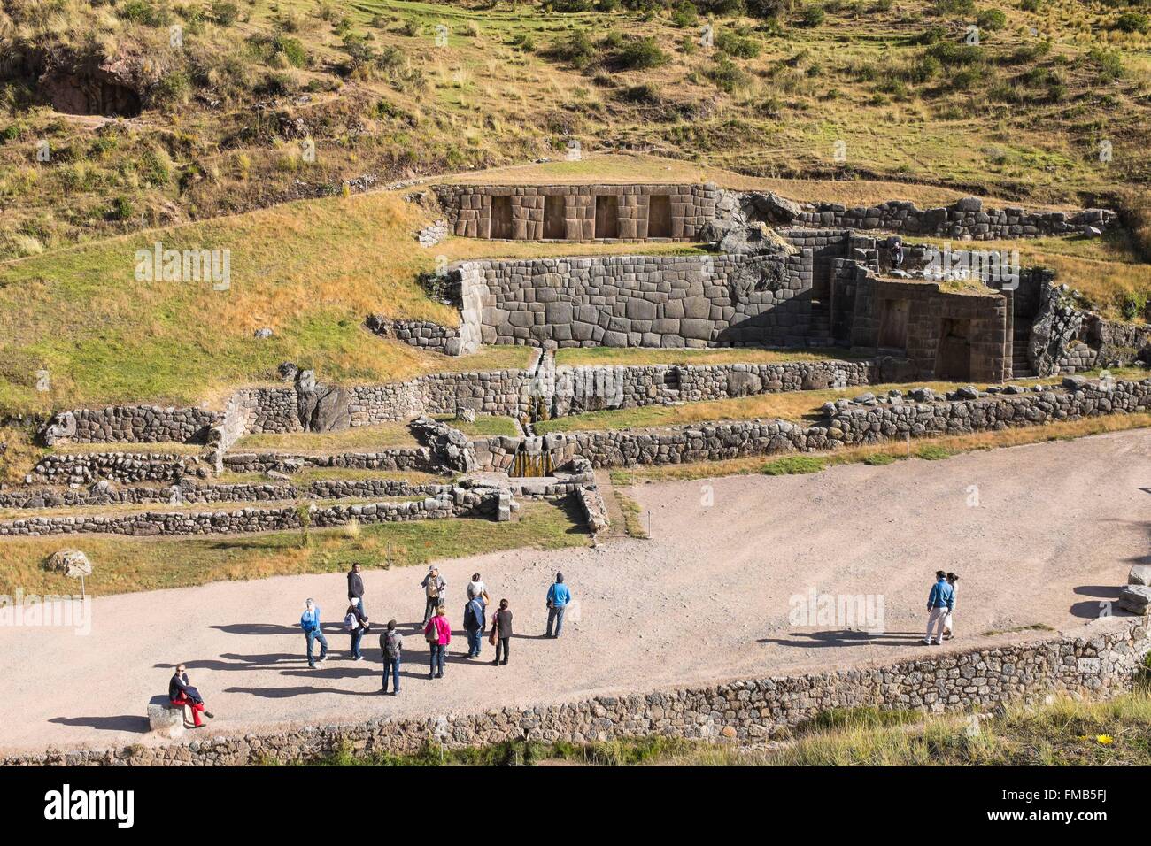 Perù Cusco Provincia, Inca Sacred Valley, sito archeologico di Tambomachay, Inca vasca da bagno Foto Stock