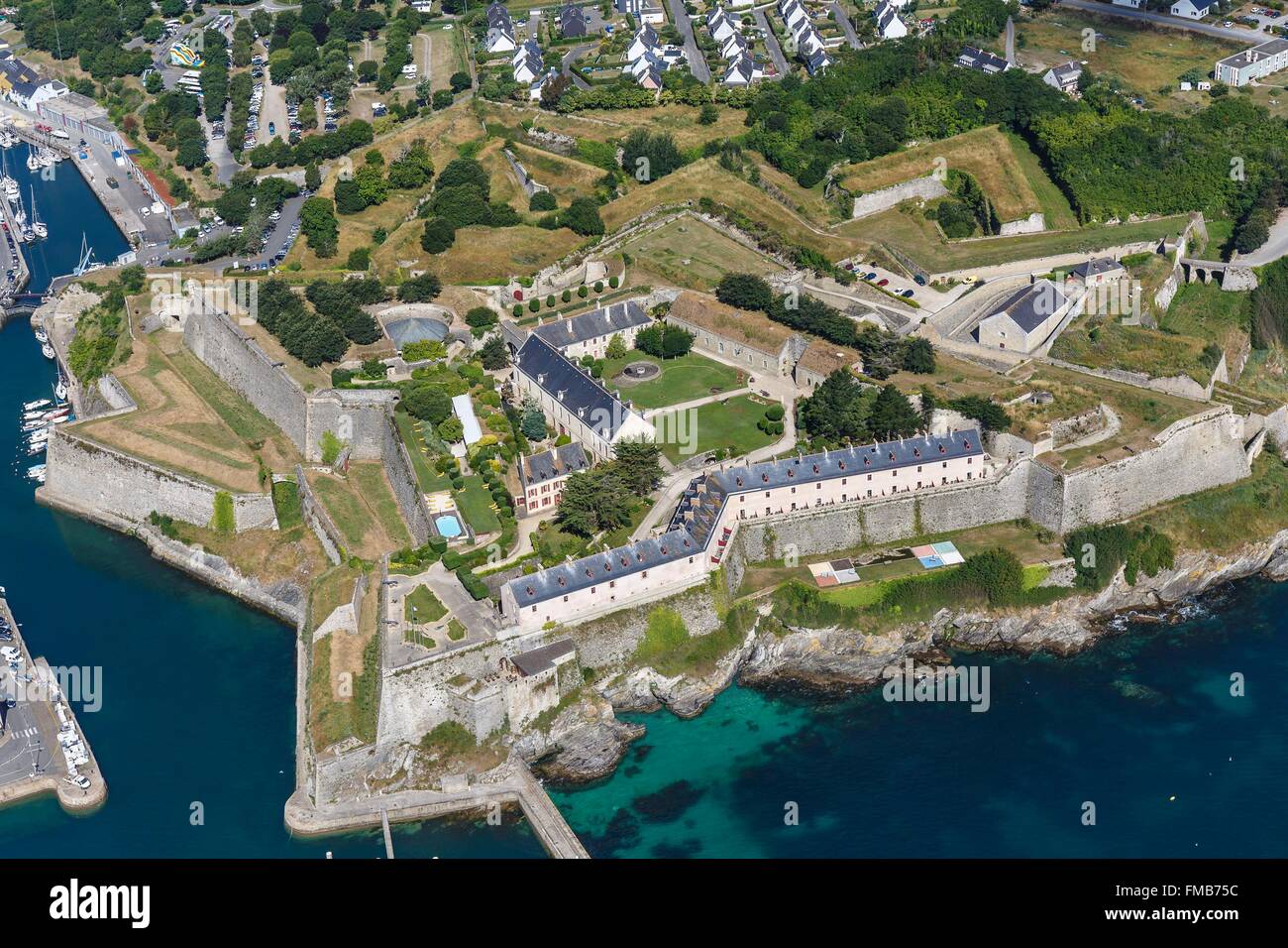 Francia, Morbihan, Belle Ile, Le Palais, la Cittadella (vista aerea) Foto Stock