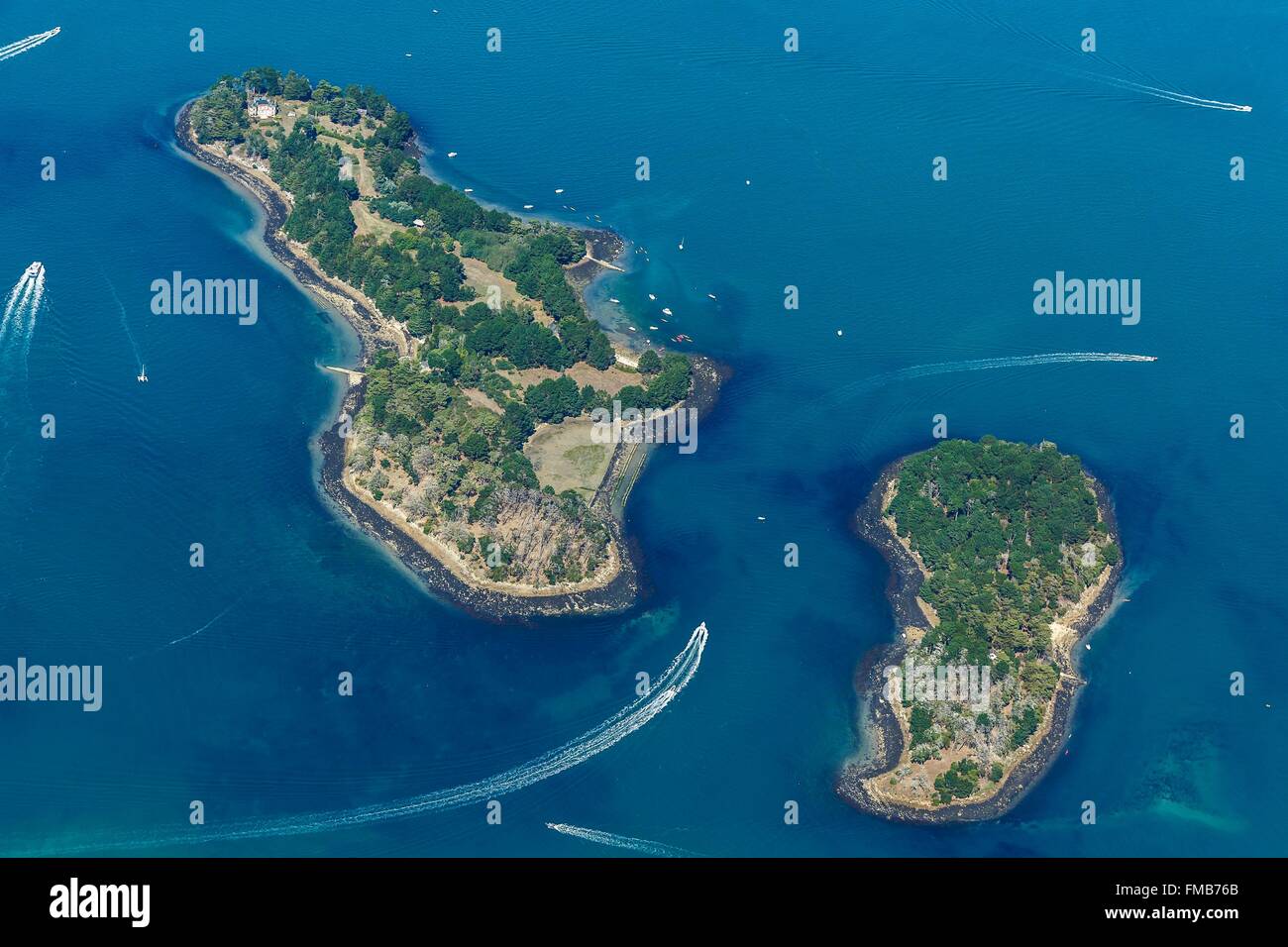 Francia, Morbihan, il Golfo di Morbihan, Ile de la Jument e Hent Tenn isole (vista aerea) Foto Stock