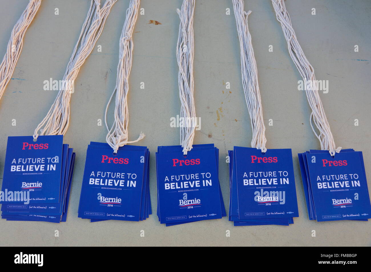 "Un futuro a credere nell' Premere Pass per il candidato presidenziale, US Senator Bernie Sanders, 2016. Foto Stock