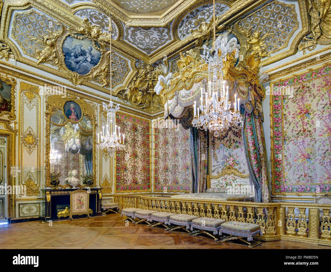 Francia, Yvelines, Palazzo di Versailles elencati come patrimonio mondiale dall UNESCO, il Queen's bedchamber Foto Stock