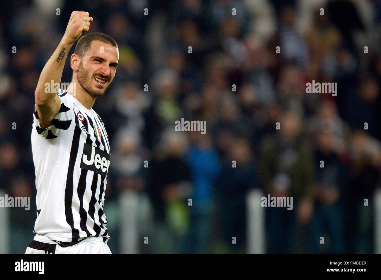 Torino, Italia. 12 marzo, 2016. Leonardo Bonucci Esultanza Torino 11-03-2016 Juventus Stadium, calcio calcio di Serie A 2015/2016 Juventus - Sassuolo. Foto Filippo Alferi/ Credito: Insidefoto/Alamy Live News Foto Stock