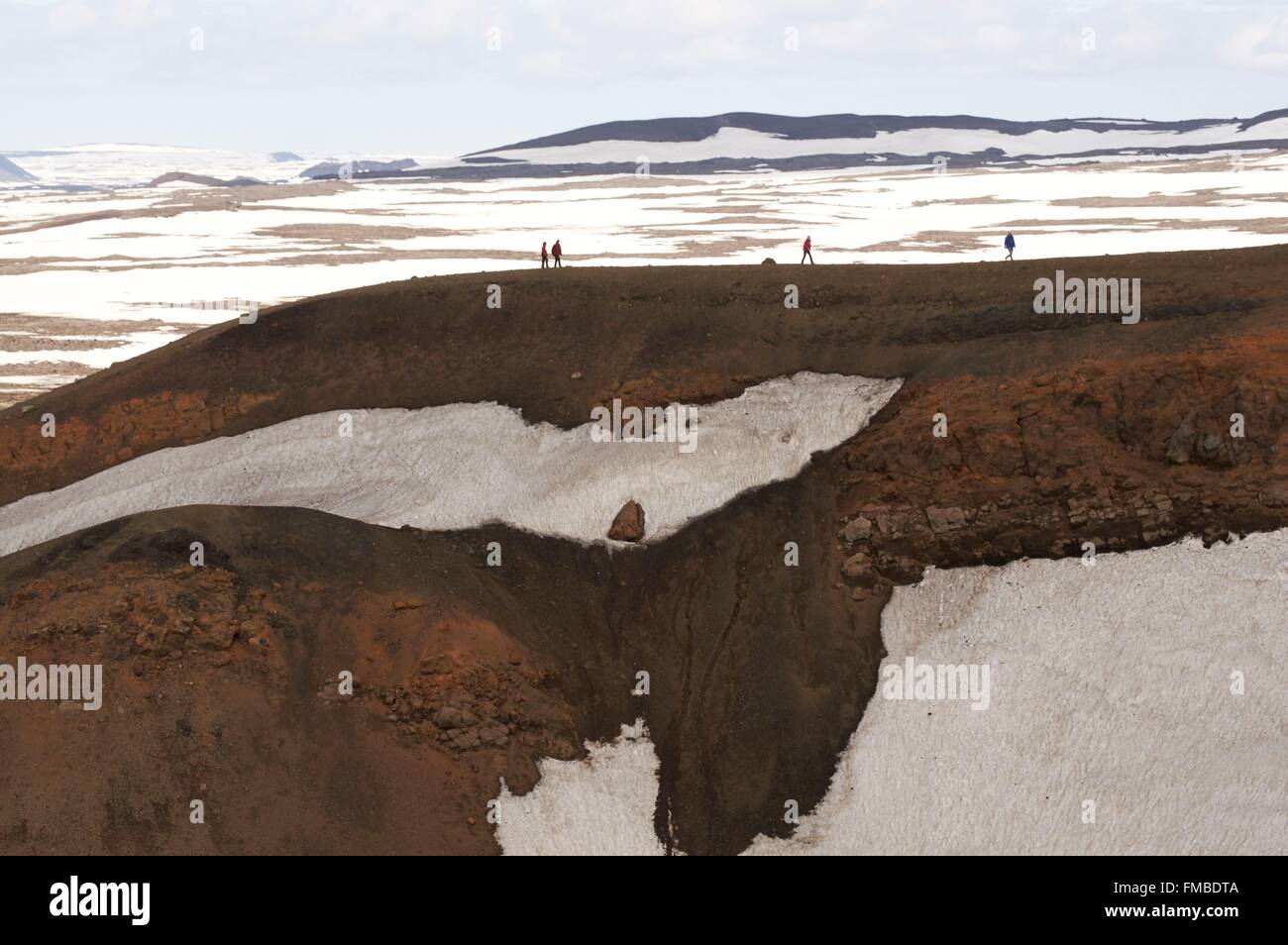 L'Islanda, Nord, Krafla vulcano, le viti del lago del cratere e Foto Stock