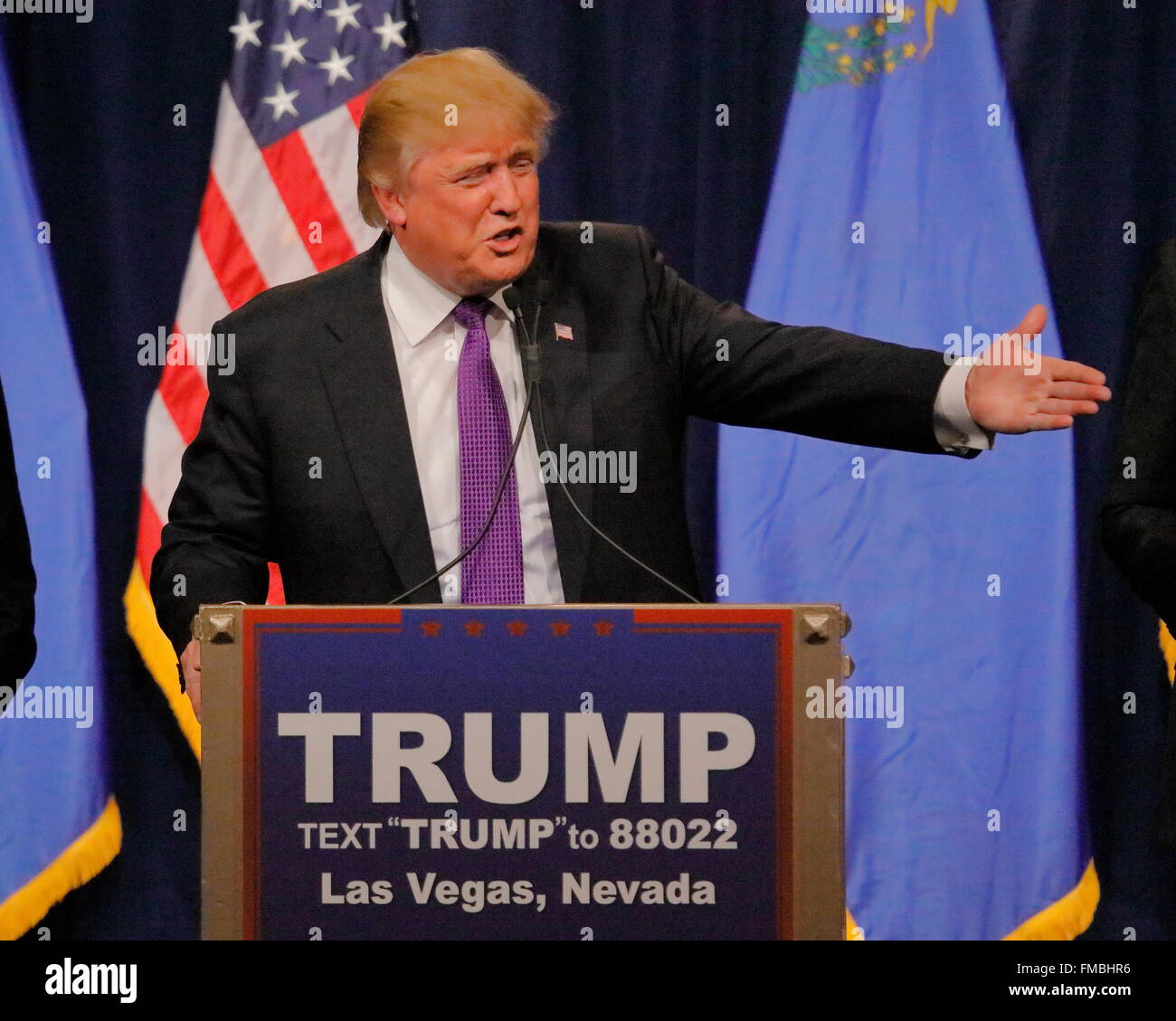 Donald Trump discorso vittoria seguente grande vittoria in Nevada caucus, Las Vegas, nanovolt Foto Stock