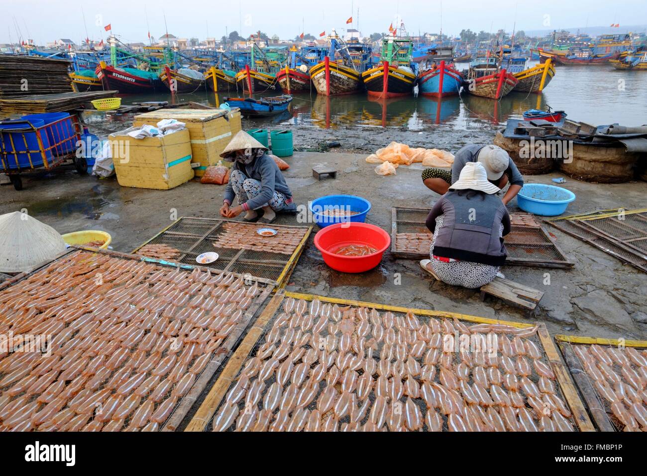 Il Vietnam, Binh Thuan provincia Phan Ri Cua, il porto di pesca Foto Stock