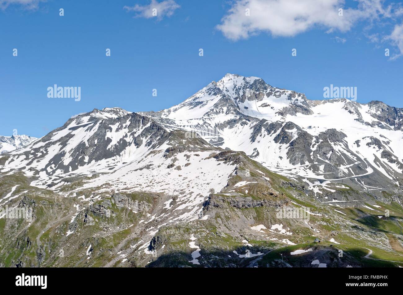 Francia, Savoie, Vanoise, La Plagne, che si affaccia sul Ghiacciaio di Bellecote da la Roche de Mio (2700m) Foto Stock