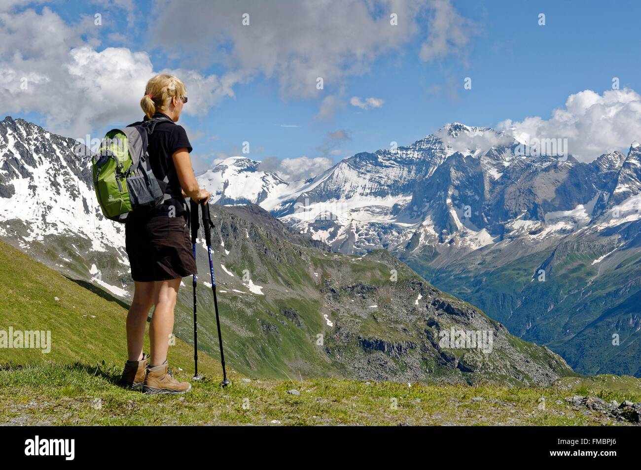 Francia, Savoie, Vanoise, La Plagne, che si affaccia sul Ghiacciaio di Bellecote da la Roche de Mio (2700m) Foto Stock