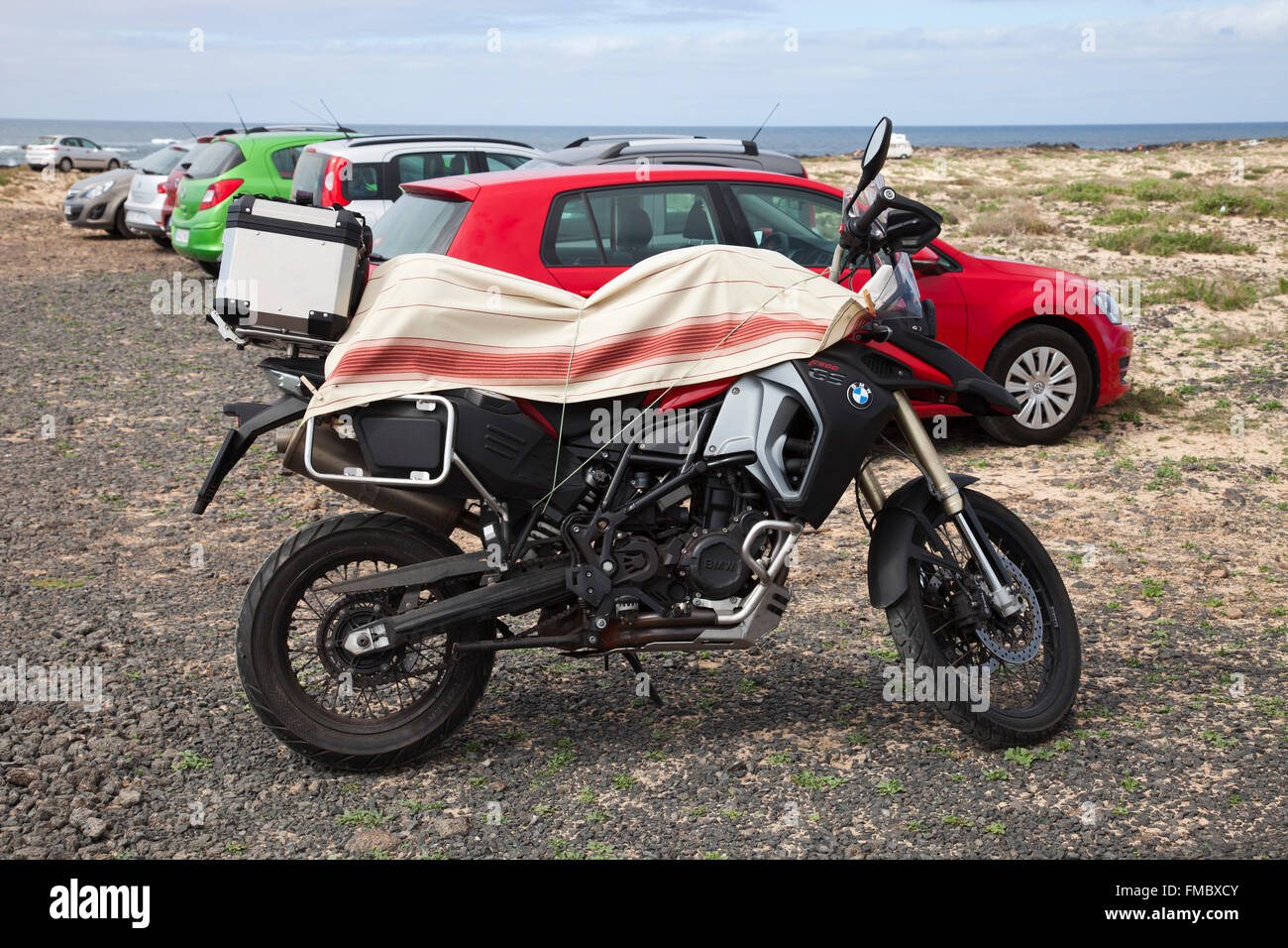 Coperto per moto, El Cotillo, Faro del Toston area, isola di Fuerteventura, arcipelago delle Canarie, Spagna, Europa Foto Stock