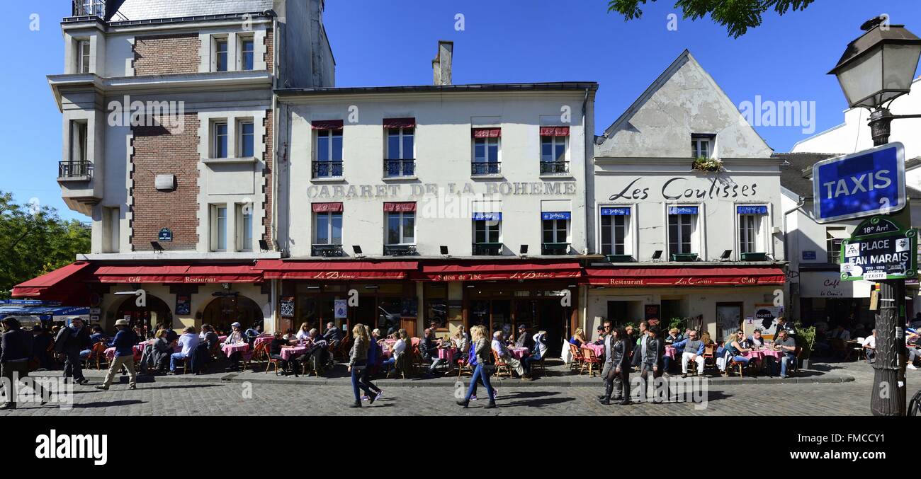 Francia, Parigi Montmartre, Jean Marais square, terrazze Foto Stock