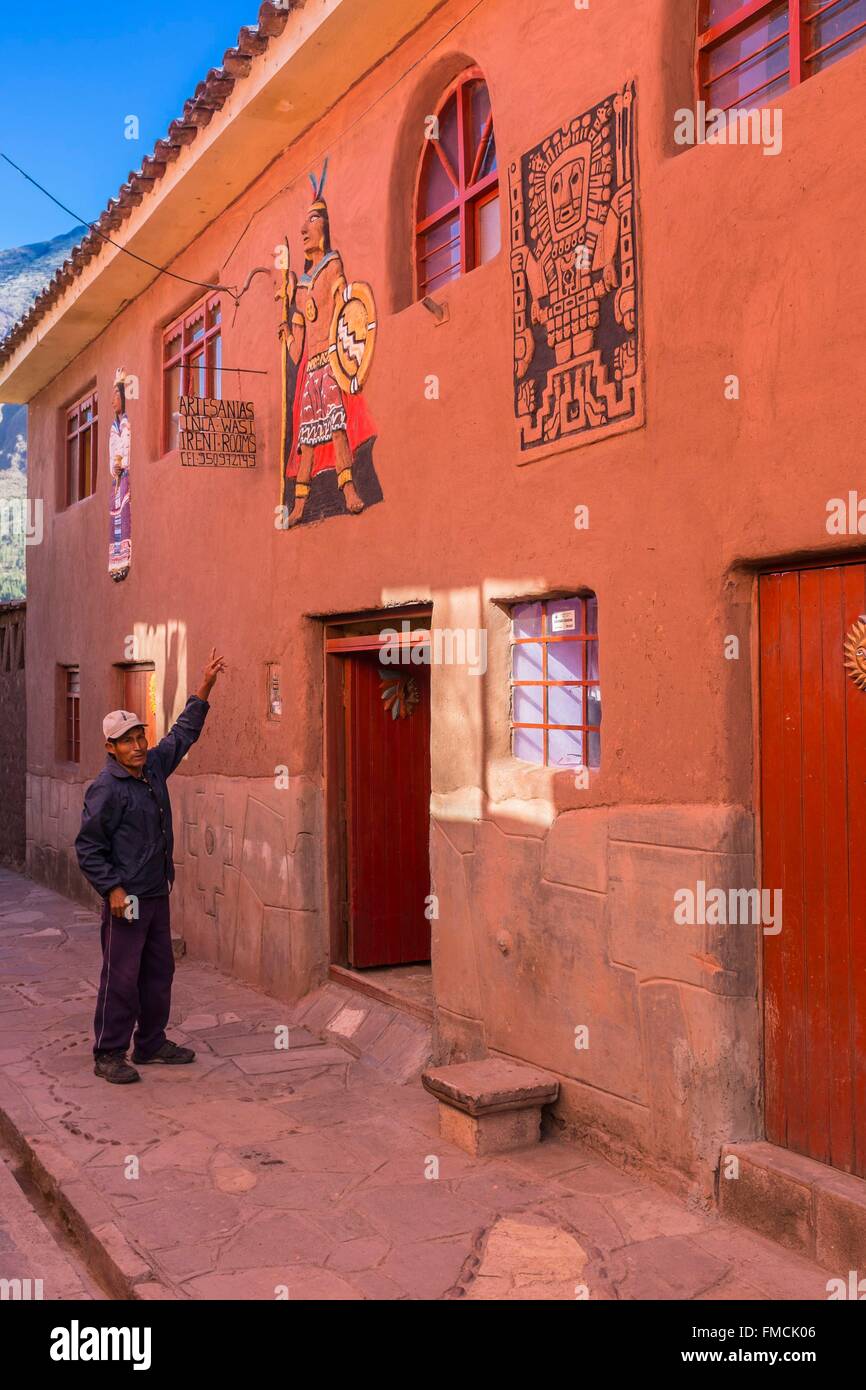 Perù Cusco Provincia, Inca Sacred Valley, Pisac, facciata Foto Stock