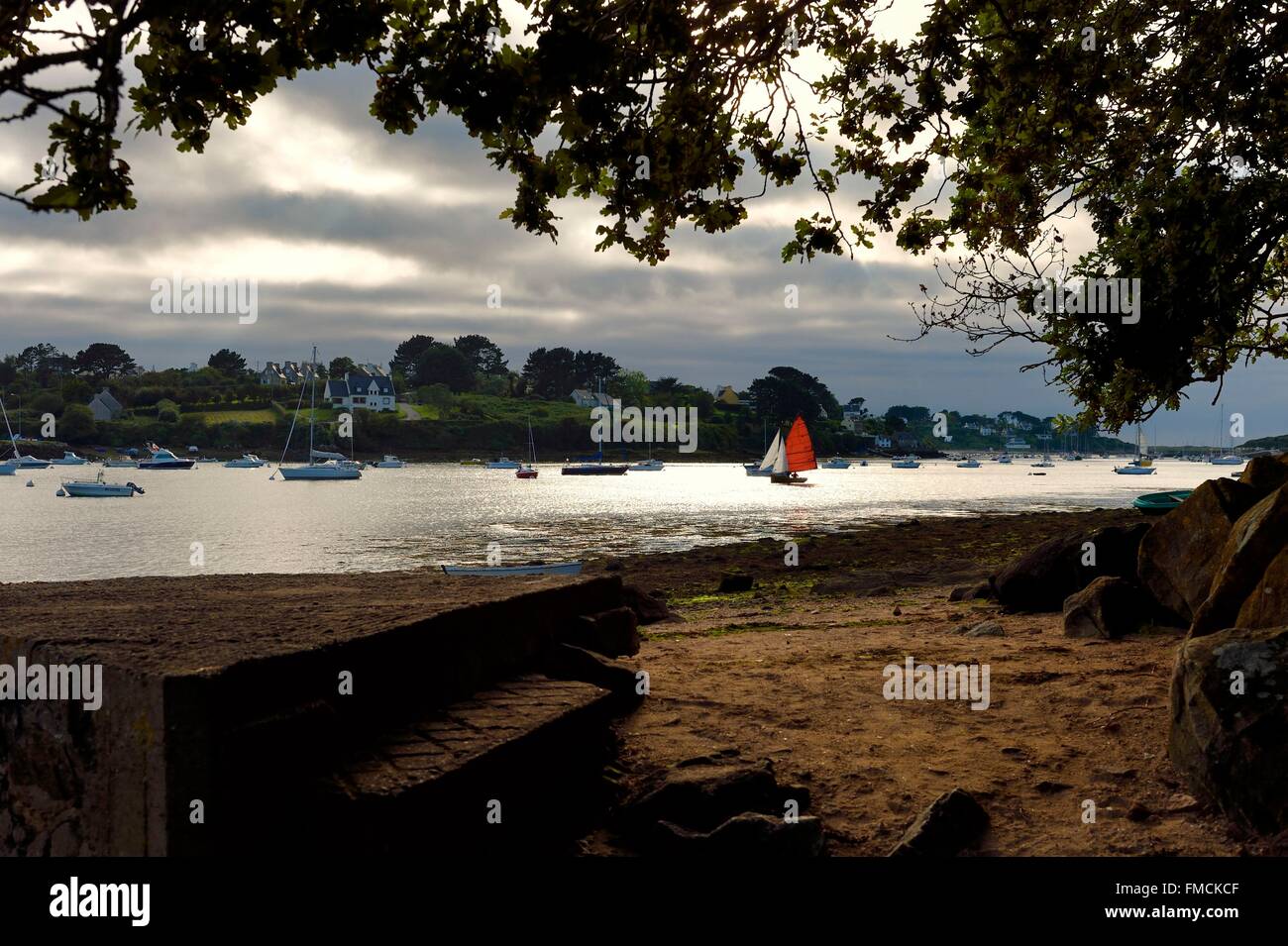 Francia, Finisterre, Lannilis, Saint Pabu rivolta Prat Ar Coum nel Aber Benoit Foto Stock