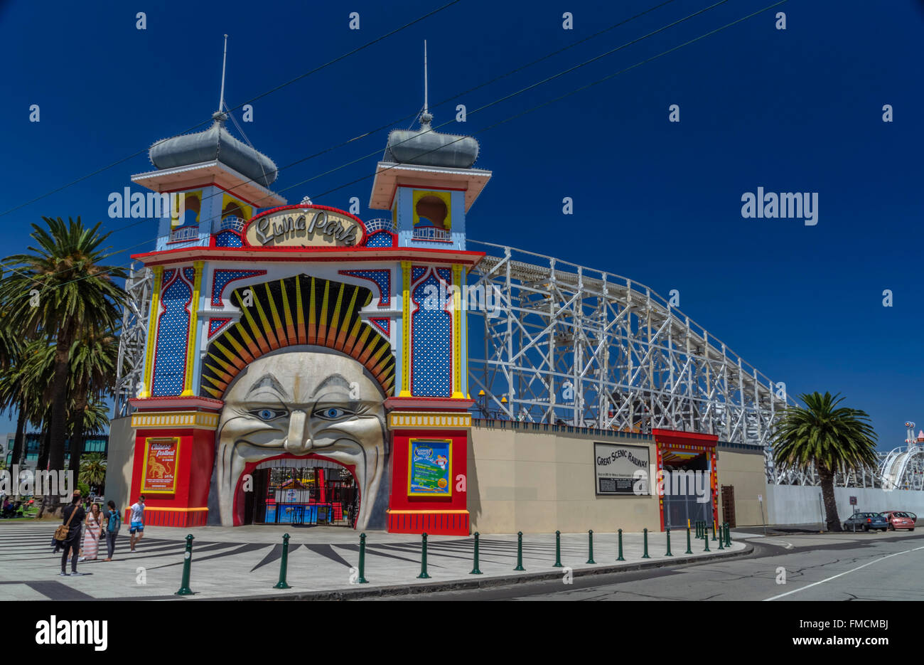 Cancello di ingresso al Luna Park, St Kilda, Melbourne, Australia Foto Stock