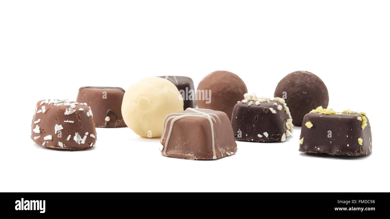 Cioccolato artigianale morsi in diverse forme Foto Stock