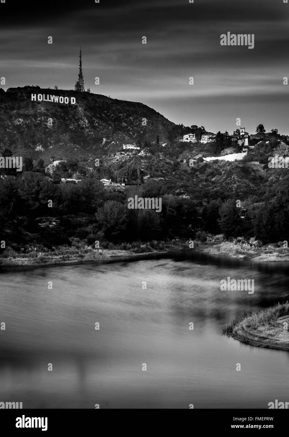 Hollywood Sign, Lago di Hollywood e Los Angeles, David George, Foto Stock