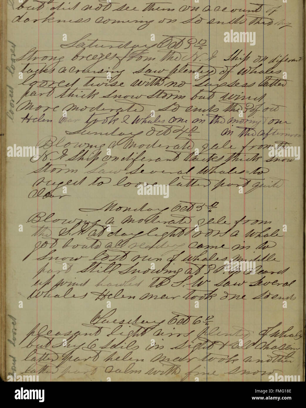 (Giornale di bordo del giovane Phoenix (corteccia), di San Francisco, California, masterizzato da J.H. Holmes, sulla caccia alle balene viaggio dal 21 febbraio 1885-10 nov. 1885) (1885) Foto Stock