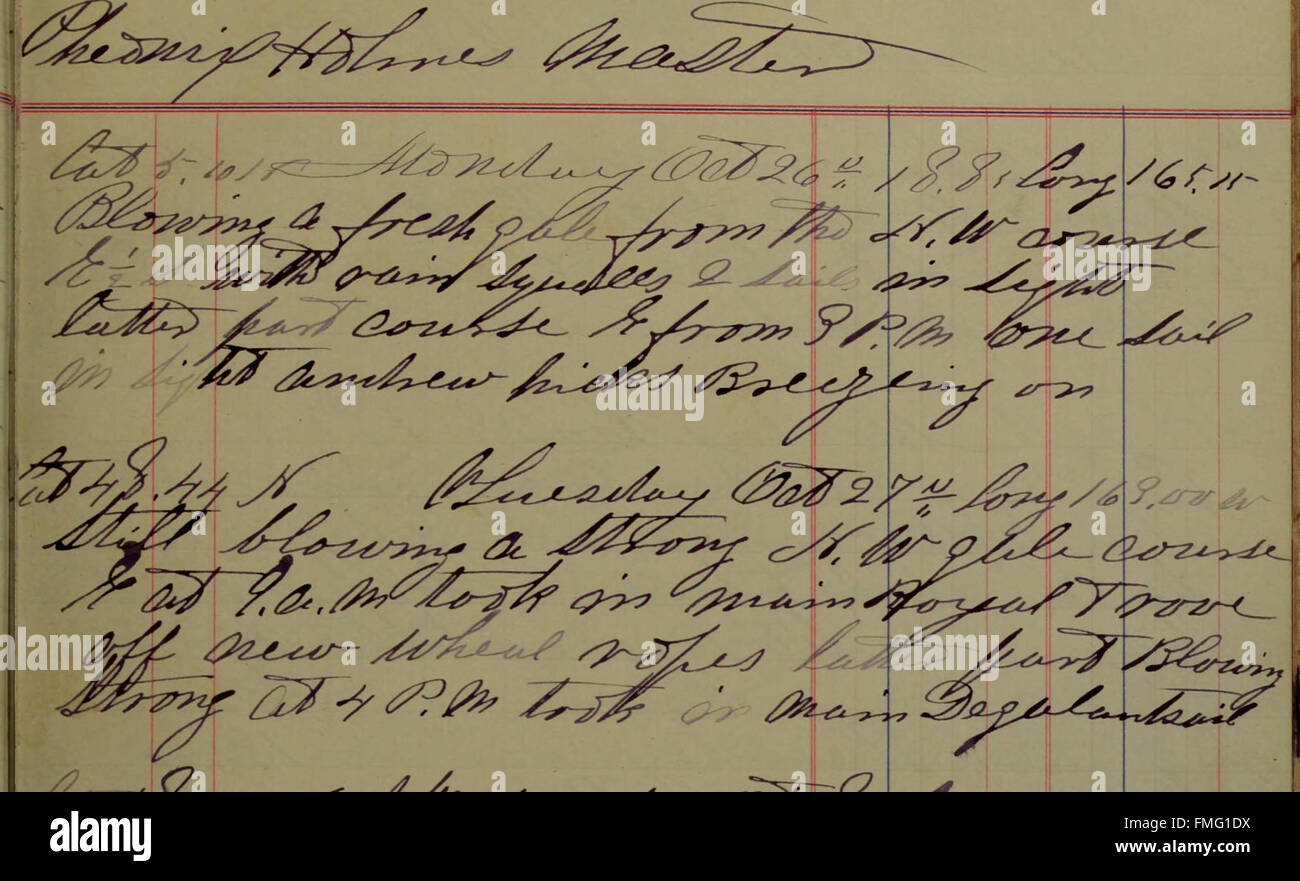 (Giornale di bordo del giovane Phoenix (corteccia), di San Francisco, California, masterizzato da J.H. Holmes, sulla caccia alle balene viaggio dal 21 febbraio 1885-10 nov. 1885) (1885) Foto Stock