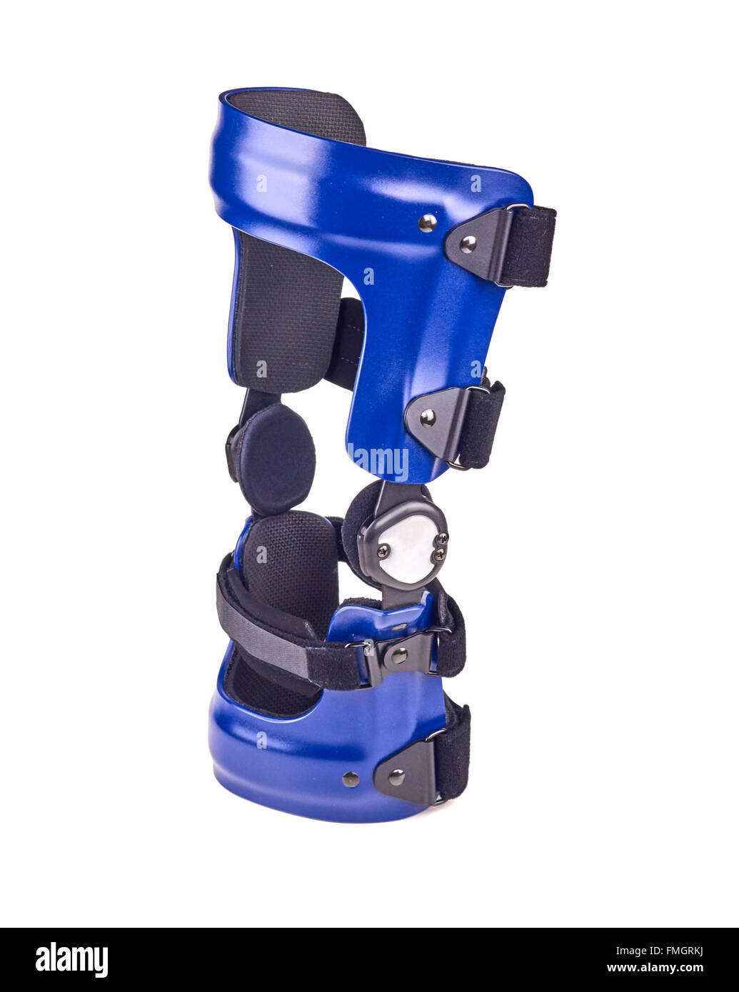 Blue truccate ortesi per ginocchio isolato su bianco. Foto Stock
