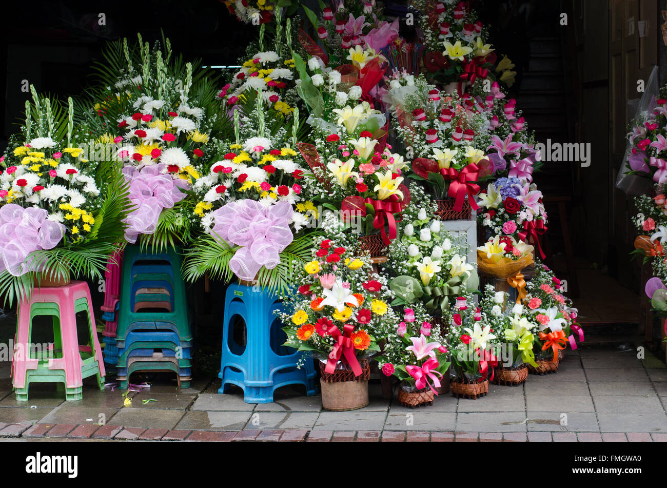 Negozio di fiori in pak klong talad, Bangkok, Thailandia Foto Stock