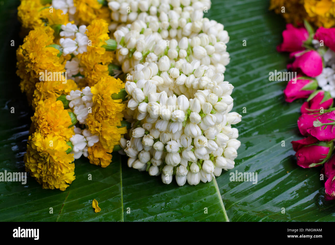 Stile Thailandese garland presso il mercato dei fiori in Thailandia Foto Stock