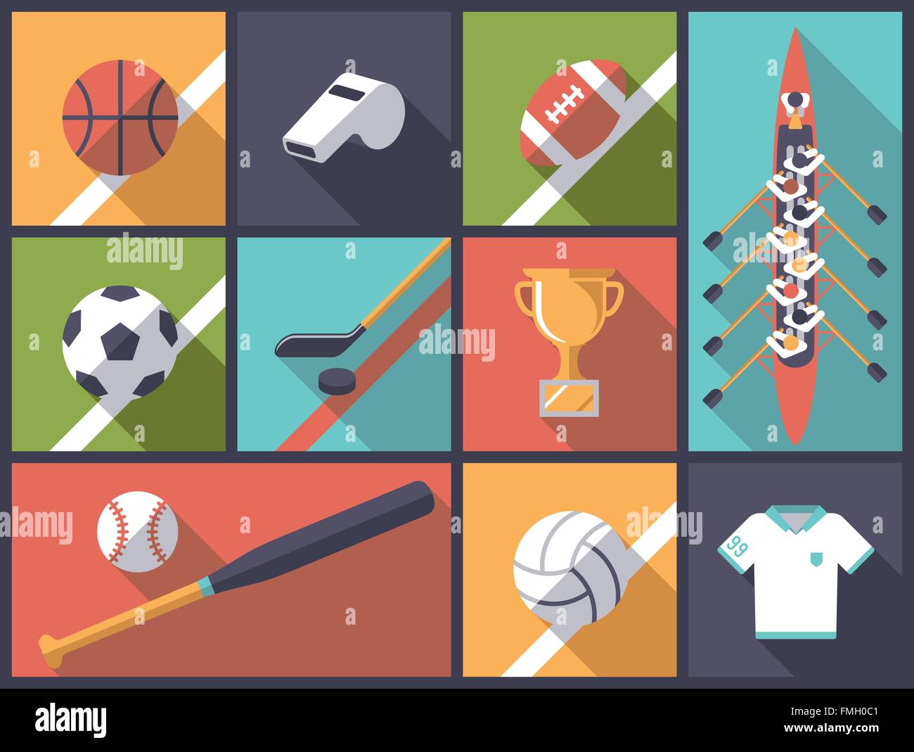 Design piatto sport di squadra illustrazione dei simboli Illustrazione Vettoriale