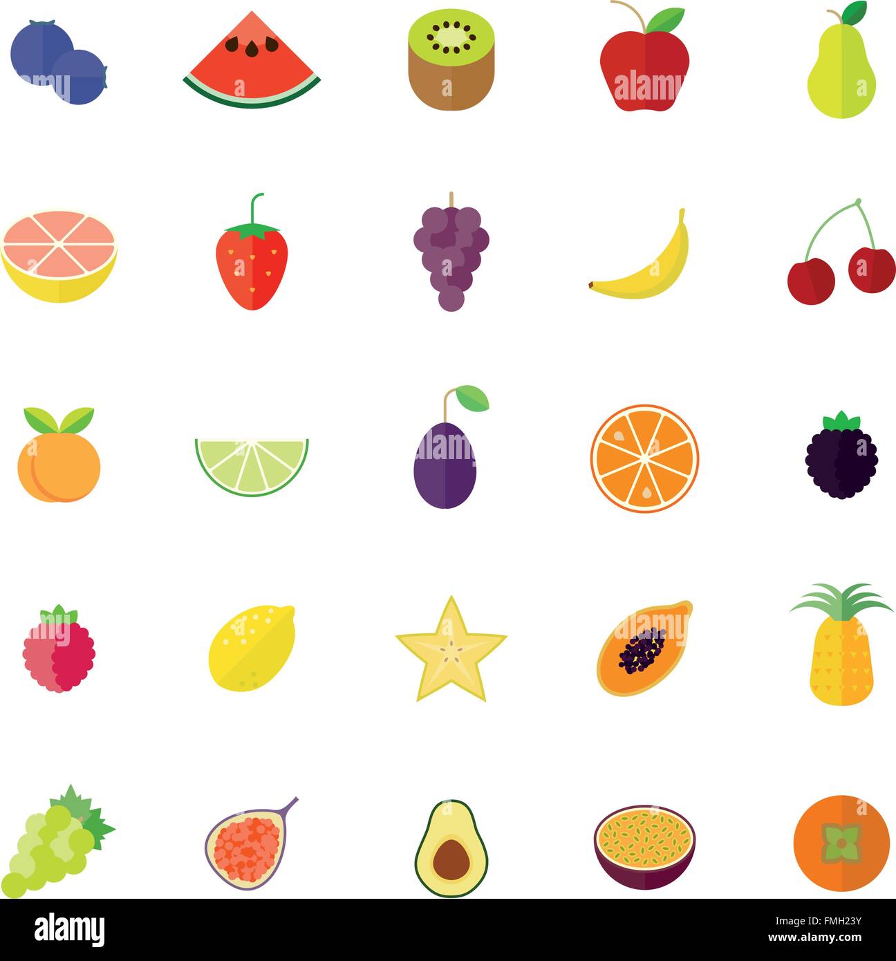Design piatto frutta raccolta di icone Illustrazione Vettoriale